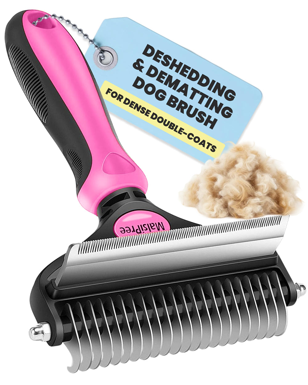 MalsiPree 2-in-1 dog brush for shedding in pink removes loose fur gently.