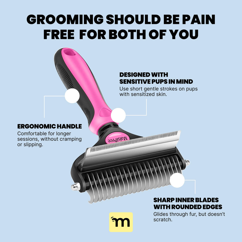 MalsiPree dog grooming brush with smooth edges for sensitive skin.