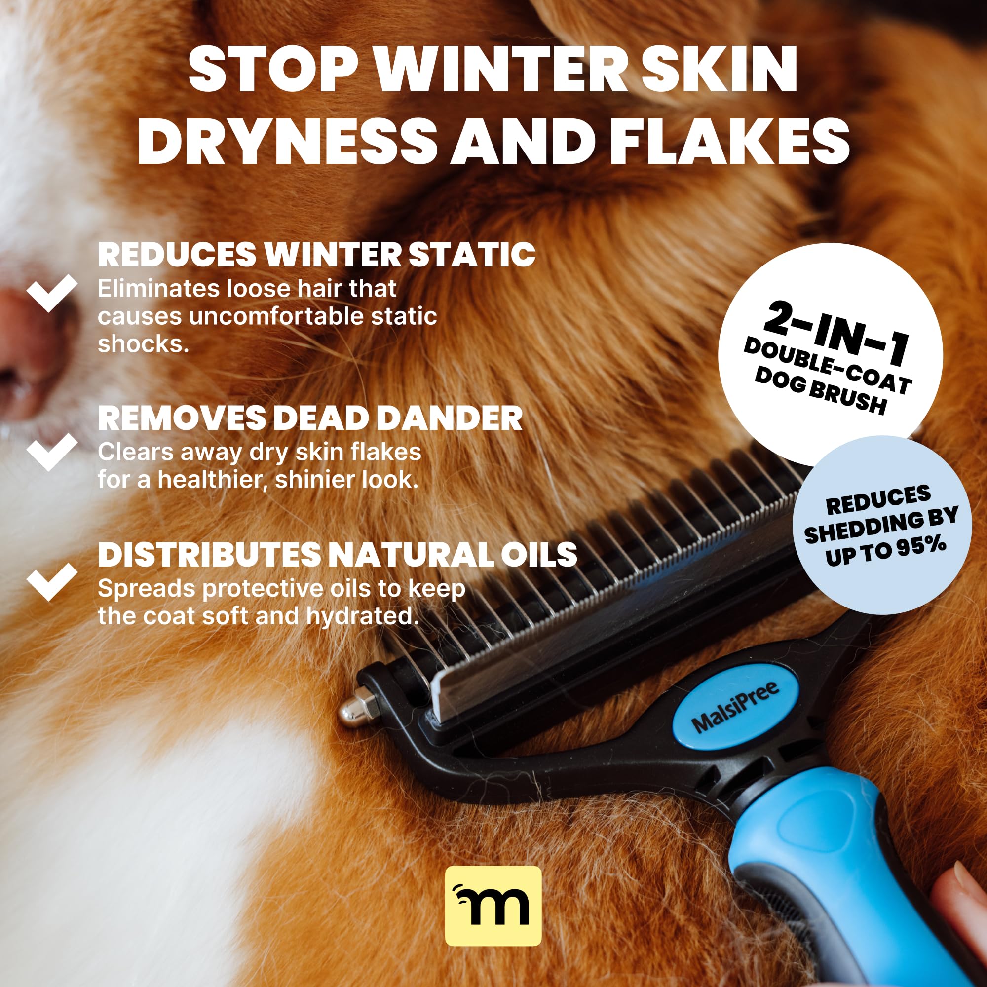 MalsiPree undercoat rake large blue tackles thick coats for smoother results