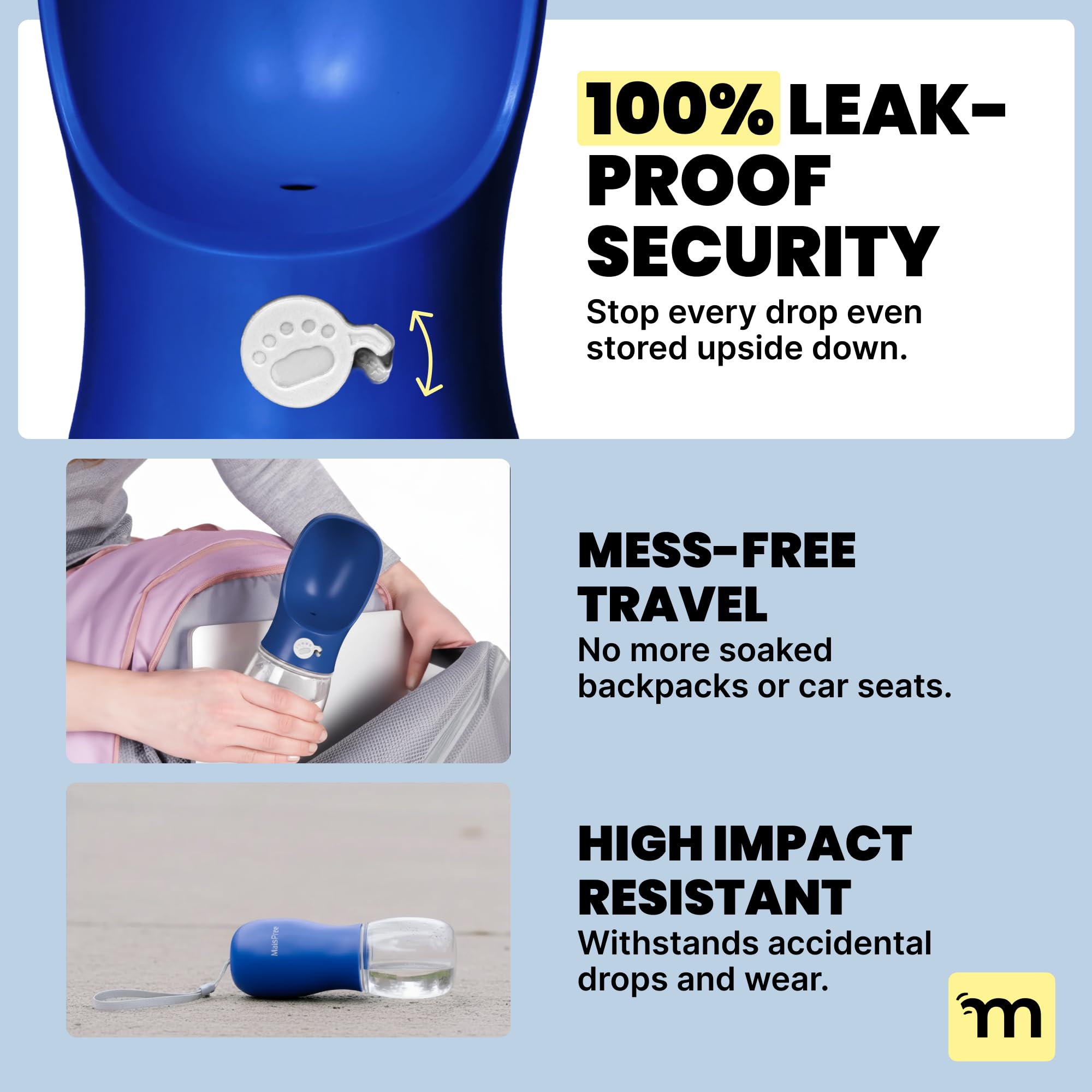 MalsiPree leak-proof lock prevents spills on bumpy rides.
