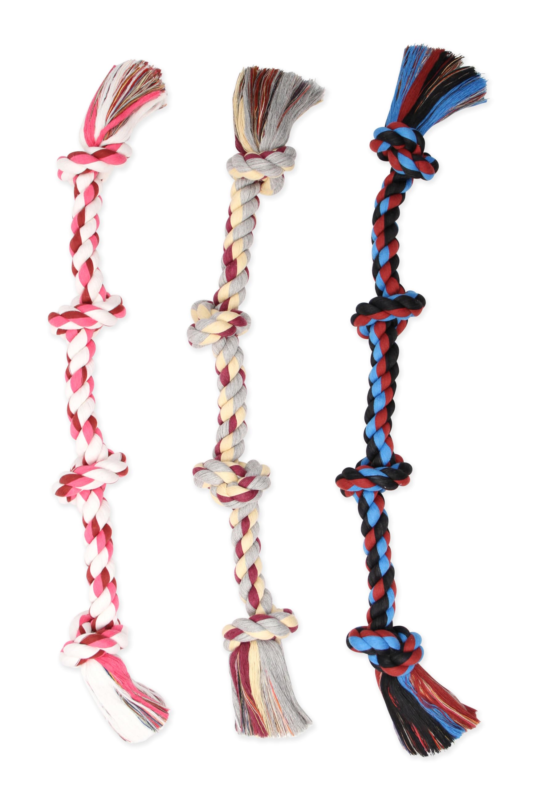 Mammoth Flossy Chews Color Rope Tug shows sturdy knots for durability.