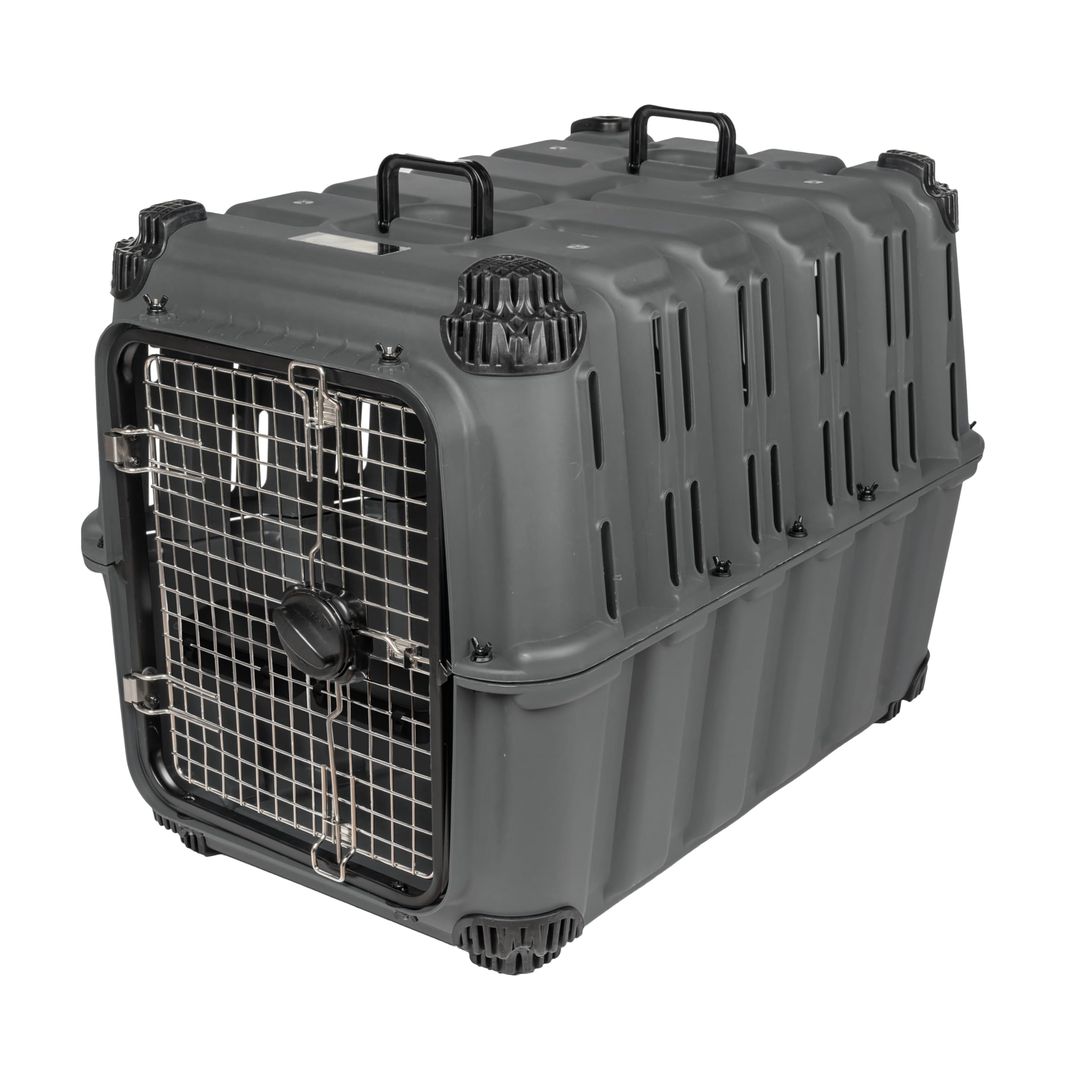 Mammoth Guardian Kennel front view, rugged design for safe travel with dogs.