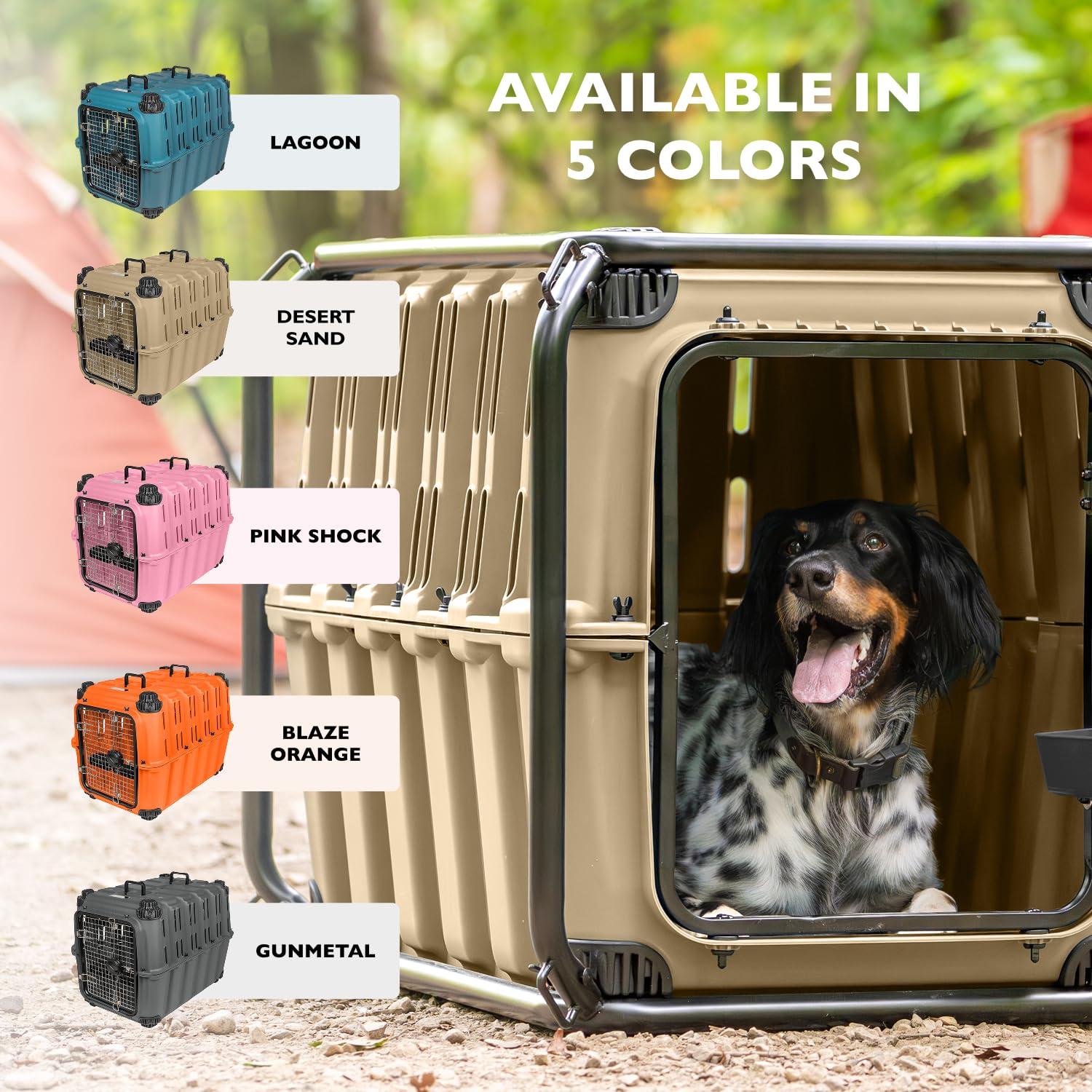 Mammoth Guardian Kennel with wheels shows easy handling on trips.