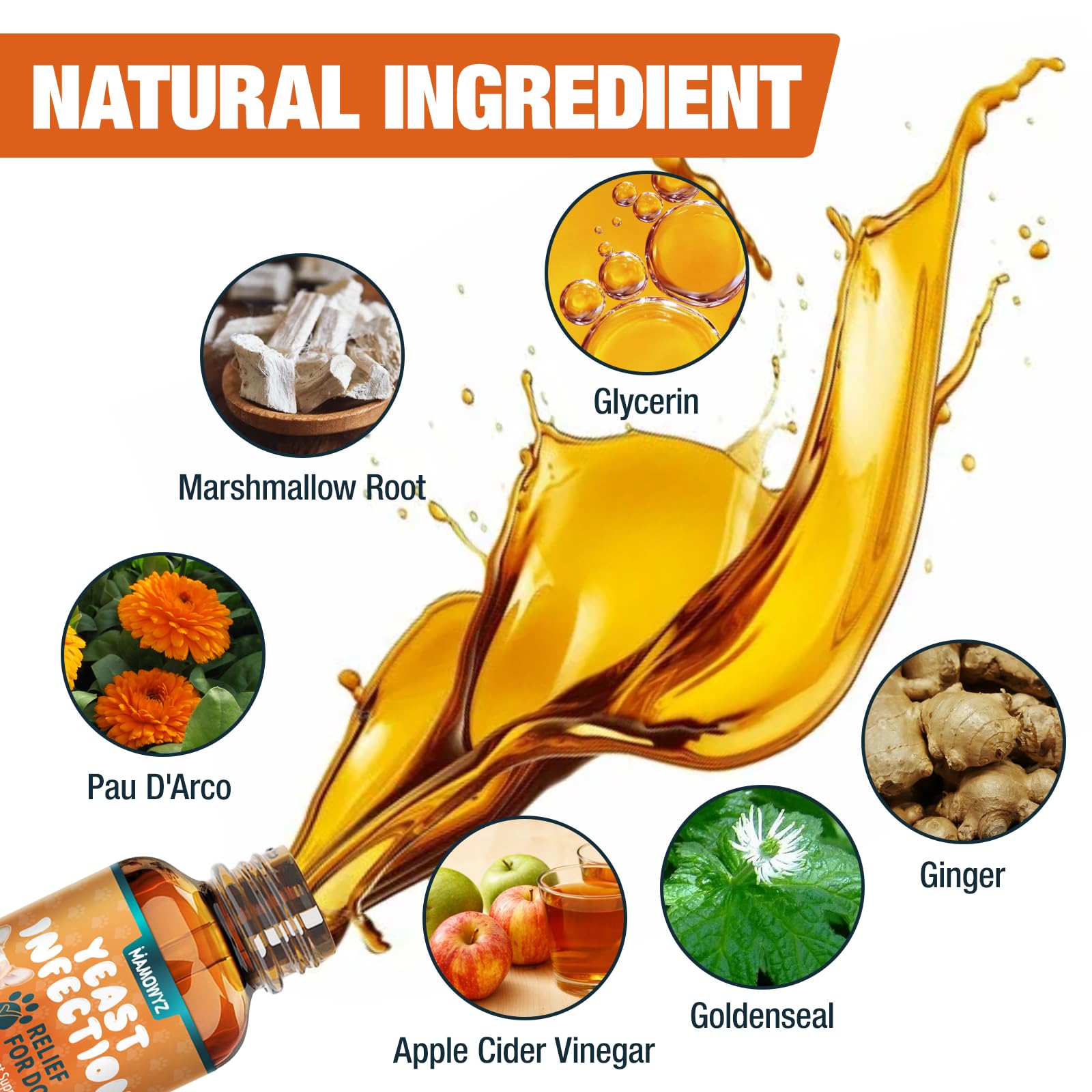 MAMOWYZ dog yeast drops Pau D'Arco and Marshmallow root ingredients