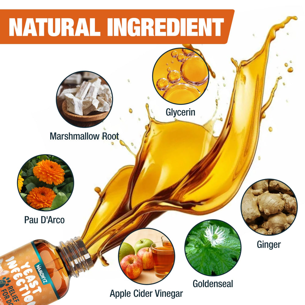 MAMOWYZ dog yeast drops Pau D'Arco and Marshmallow root ingredients