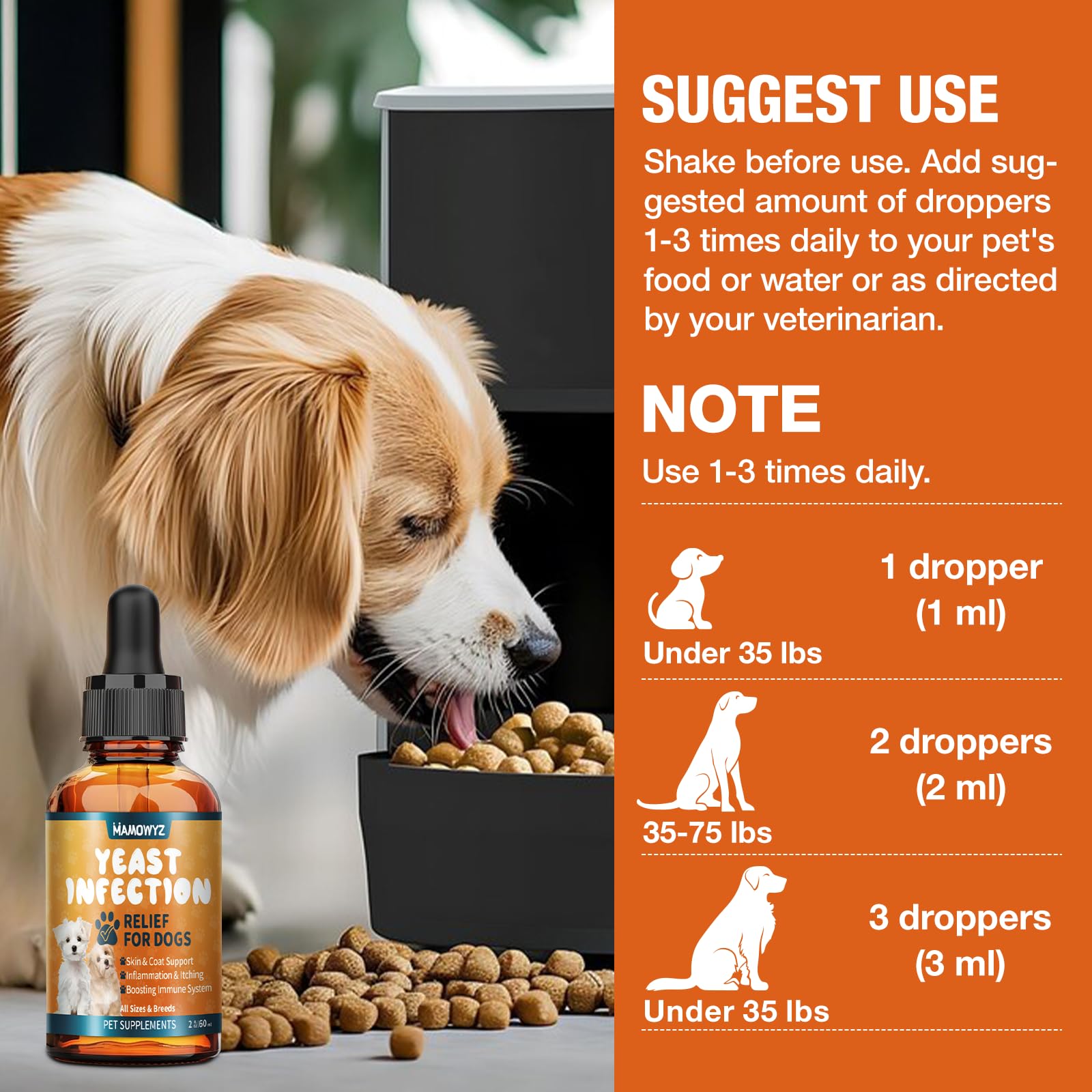 MAMOWYZ dog yeast drops safe for puppies, adults, and seniors