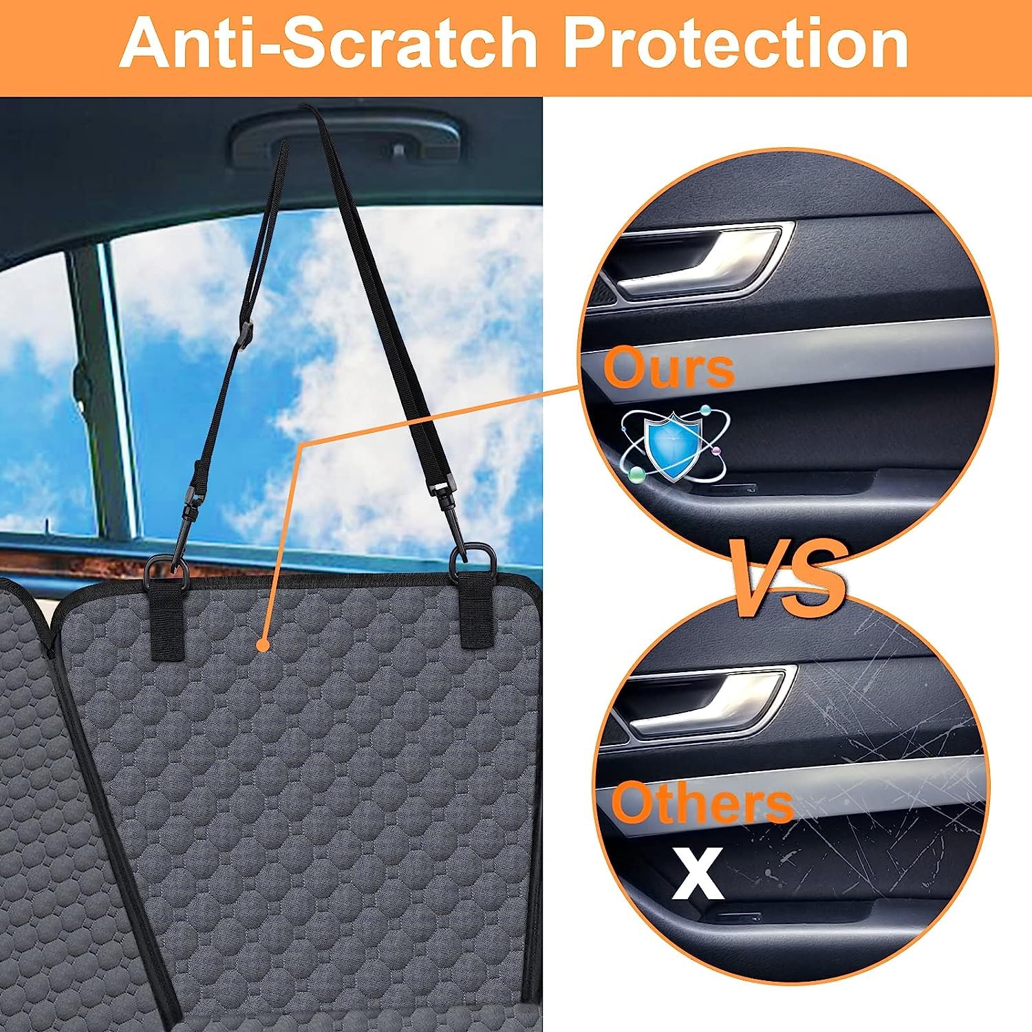 Mancro dog car seat cover with side flaps shields doors from scratches during trips