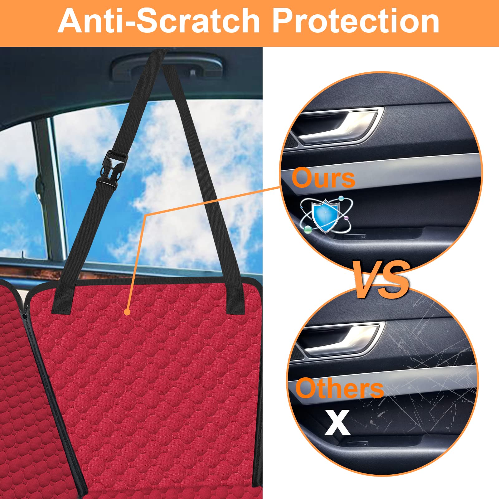 Mancro dog car seat cover side flaps shield doors from scratches and drool.