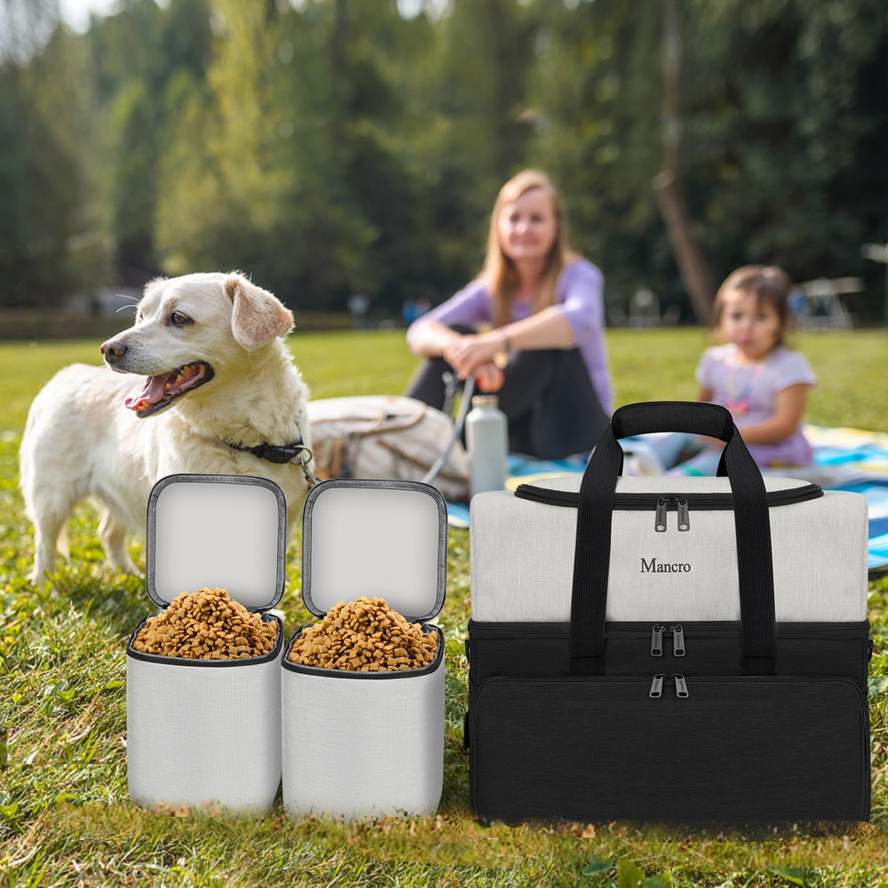 Mancro front pocket opens as feeding mat for quick meals.