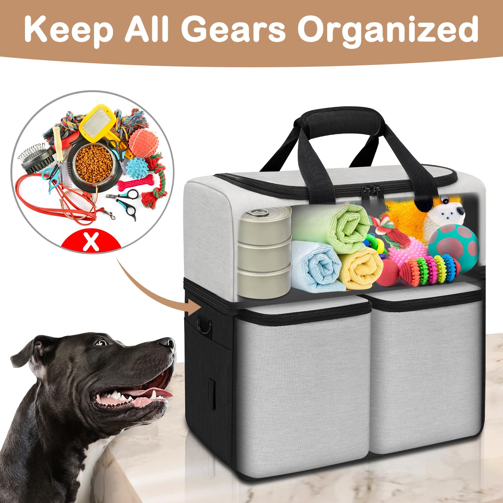 Mancro multi-pocket design helps organize toys, leashes, and bottles.