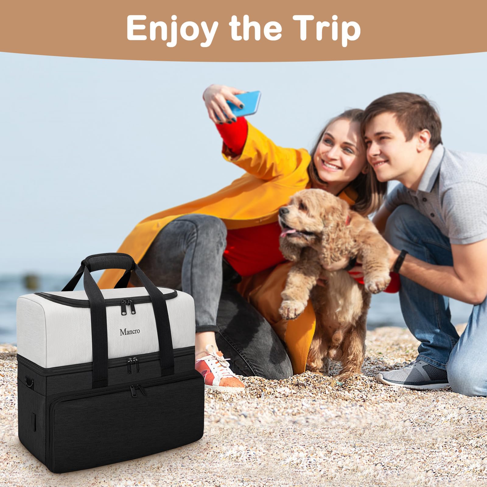 Mancro tote handle and shoulder strap offer comfortable carrying.