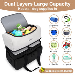 Mancro dual-layers dog travel bag bottom compartment stores extra gear for organized trips.