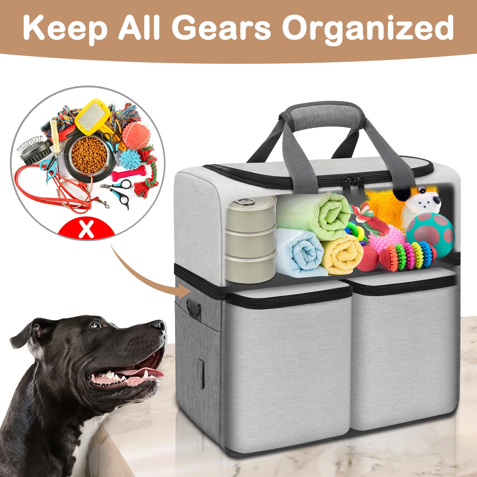 Mancro dual layers dog travel bag collapsible bowls with carabiners ready for hydration
