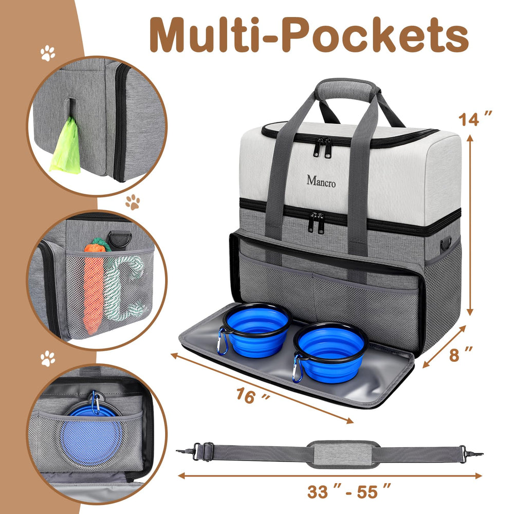 Mancro dual layers dog travel bag two large food carriers stay water resistant for on the go feeding