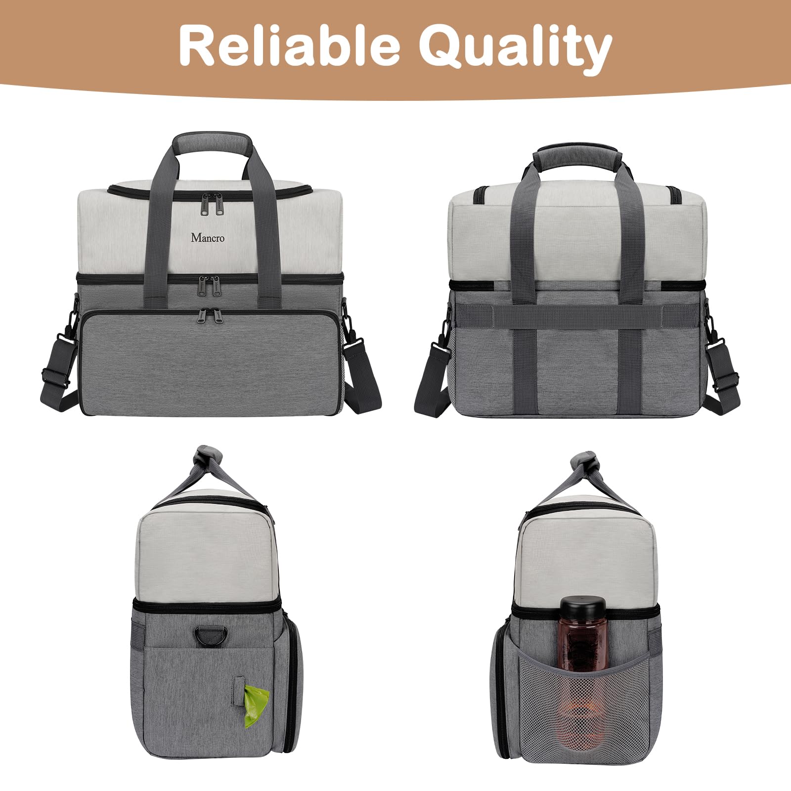 Mancro dual layers dog travel bag mesh pocket stores snacks and toys
