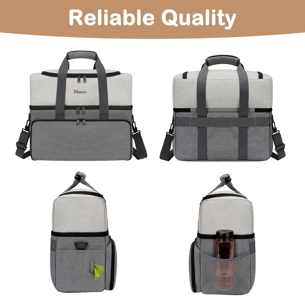 Mancro dual layers dog travel bag mesh pocket stores snacks and toys