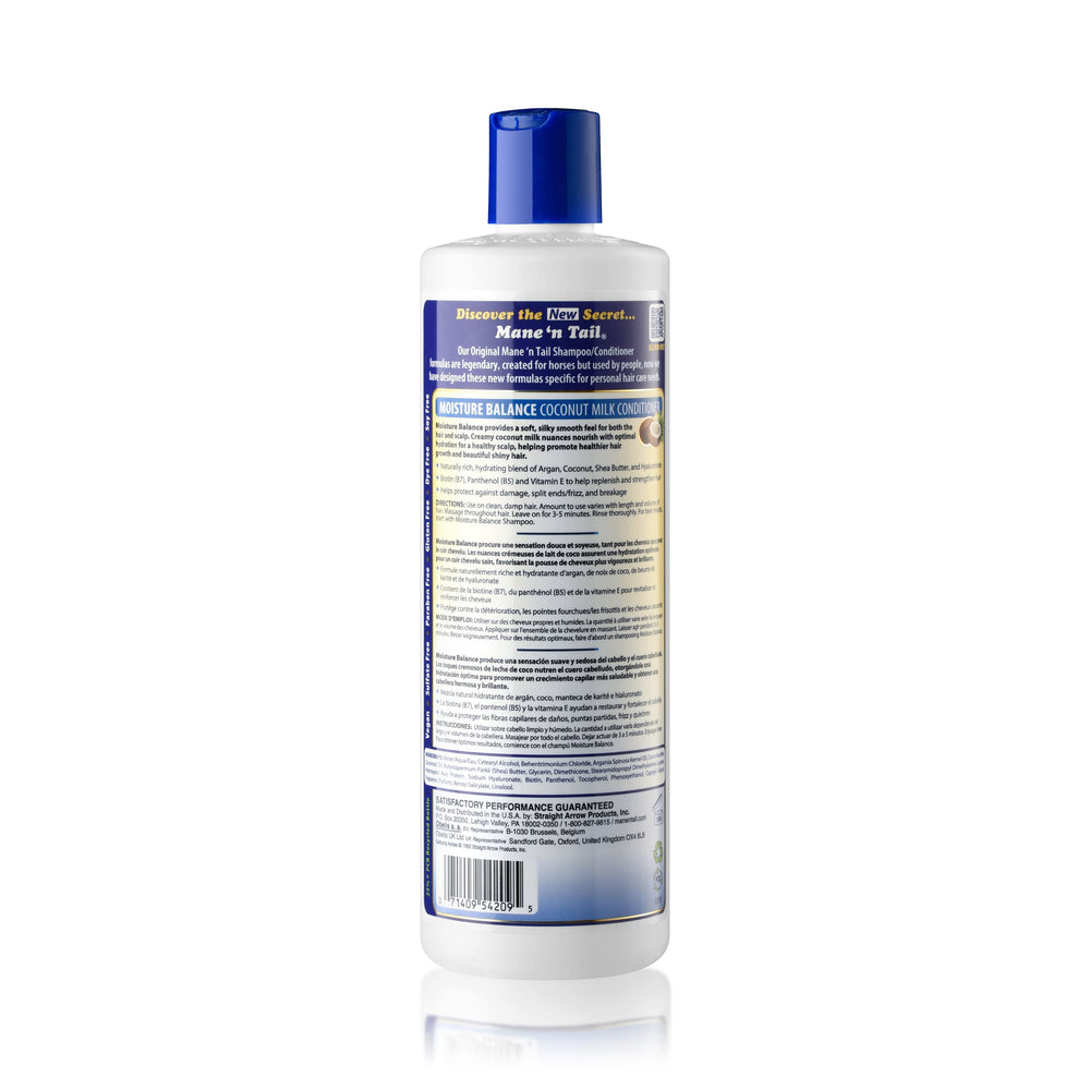 Mane 'n Tail Moisture Balance post-use hair with hydrated, shiny appearance