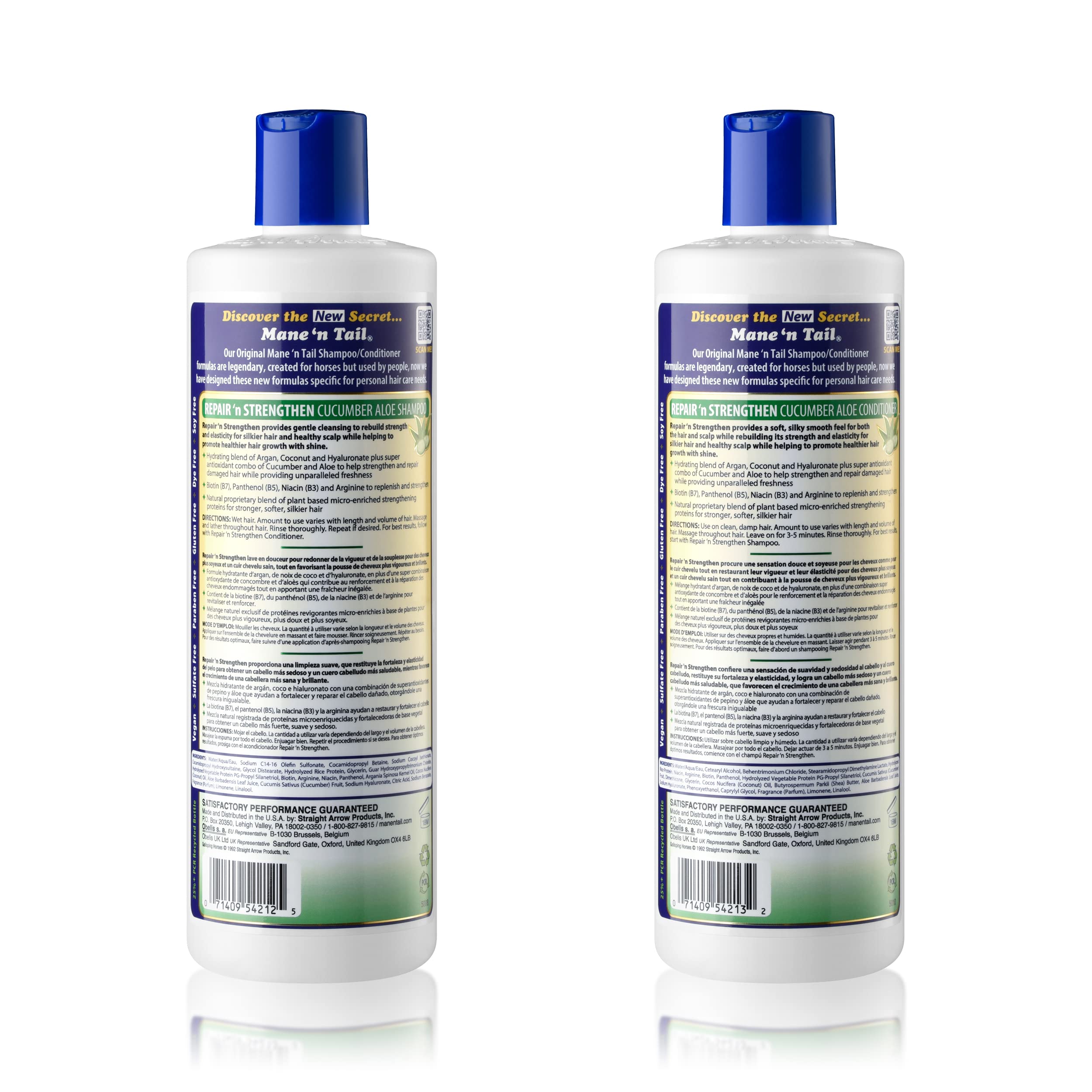 Mane 'n Tail Repair 'n Strengthen conditioner bottle with cucumber aloe for silky detangles.