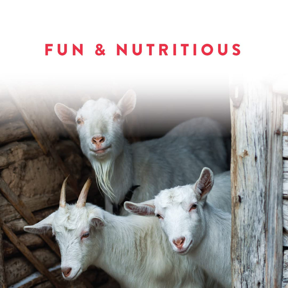 The nutrition label on Manna Pro Apple Probiotic Goat Treat highlights vitamins and minerals.