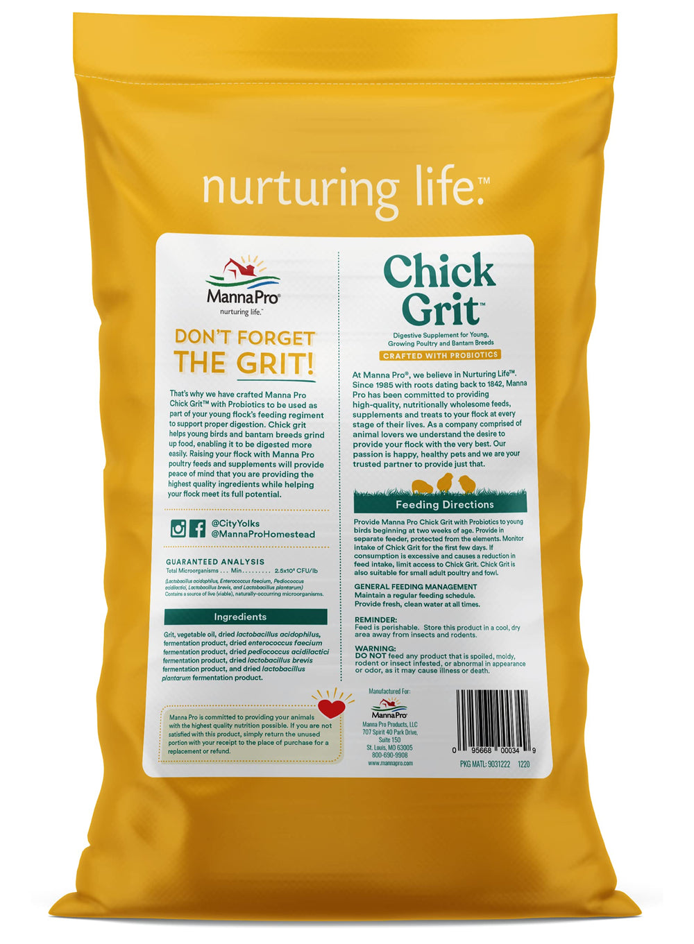 Manna Pro Chick Grit packaging and ingredients label communicates no artificial ingredients.