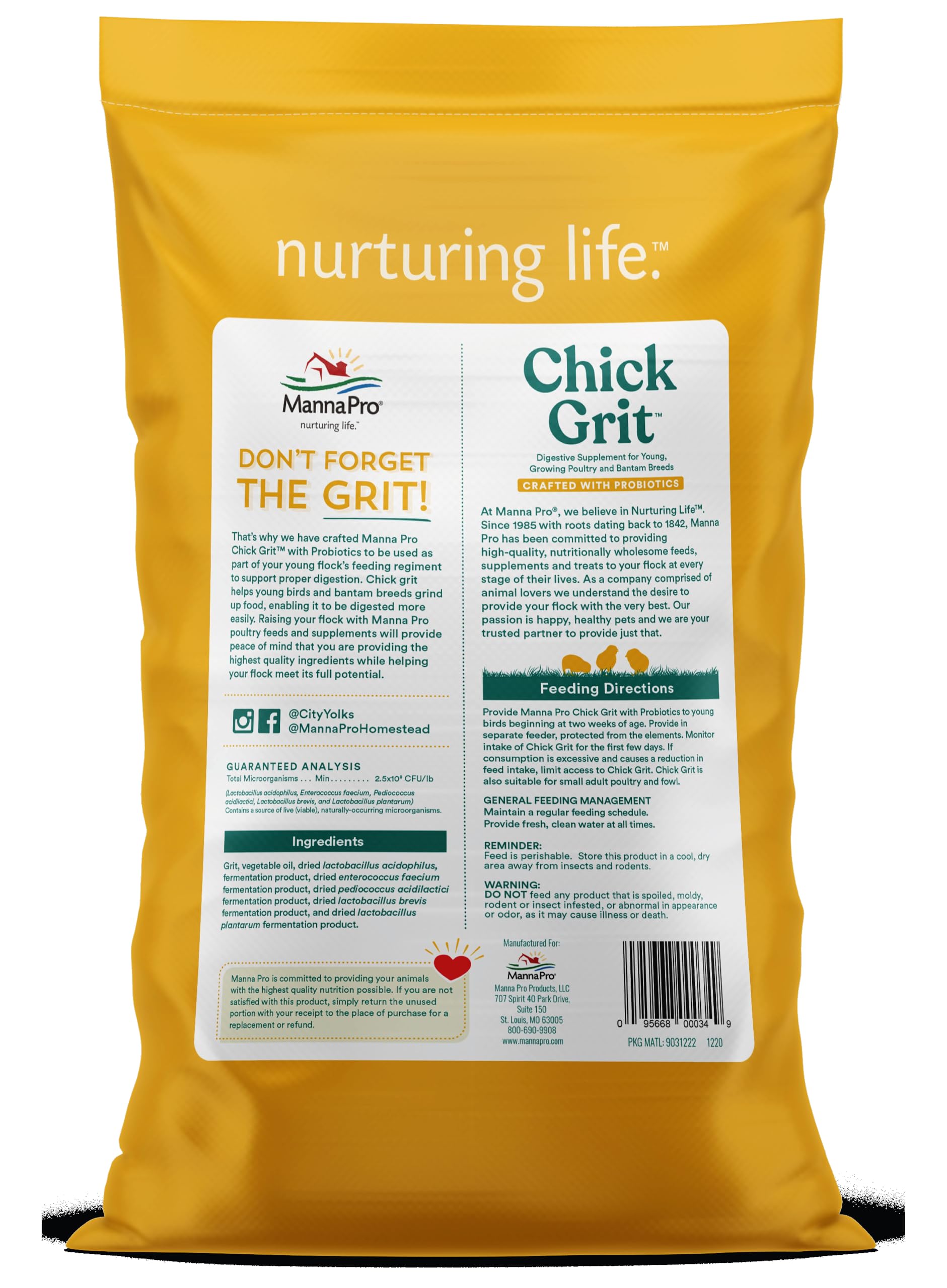 Manna Pro Chick Grit Probiotics scoop demonstrating easy portioning for daily feeding.