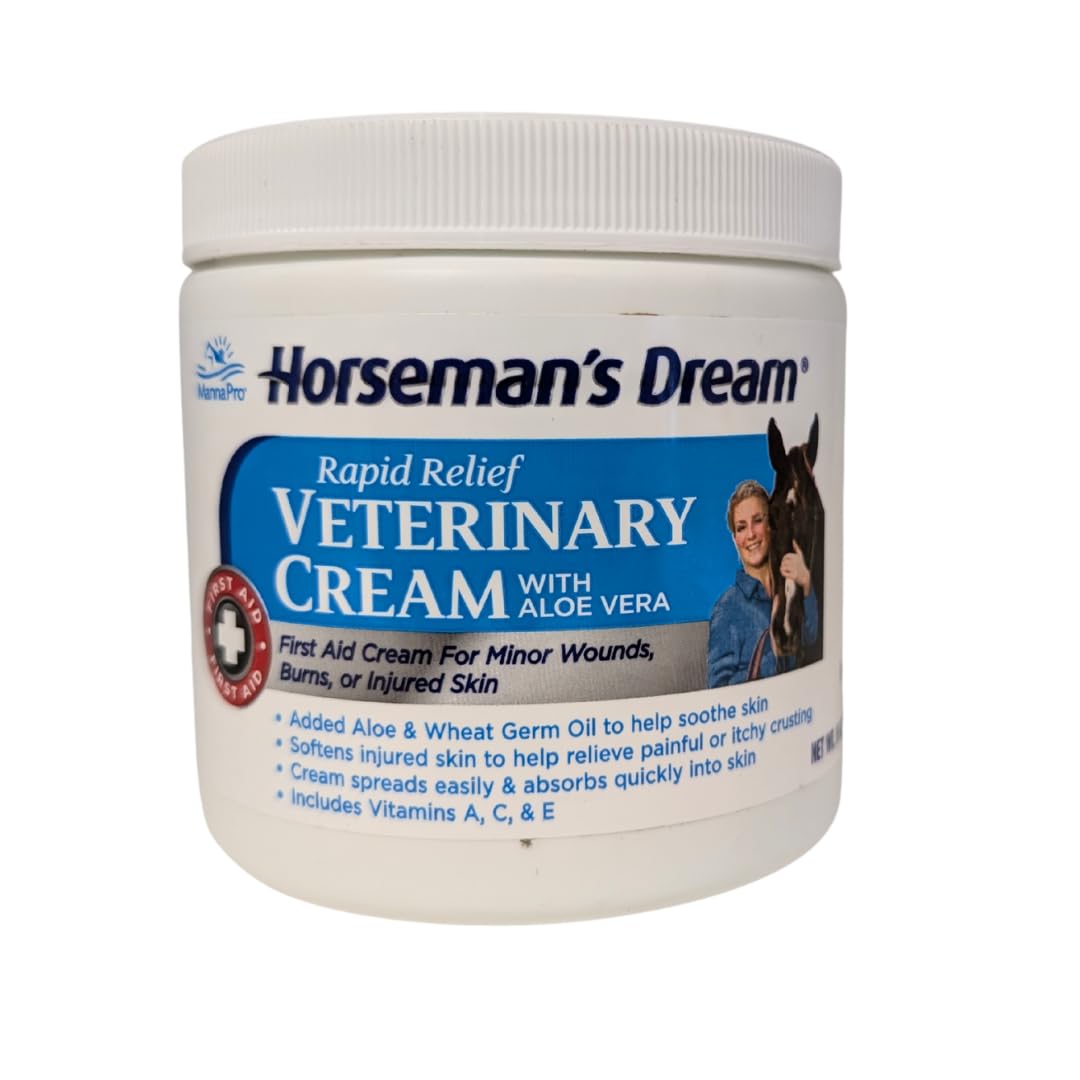 Manna Pro Corona Horsemans Dream cream jar close-up for soothing minor skin irritations.