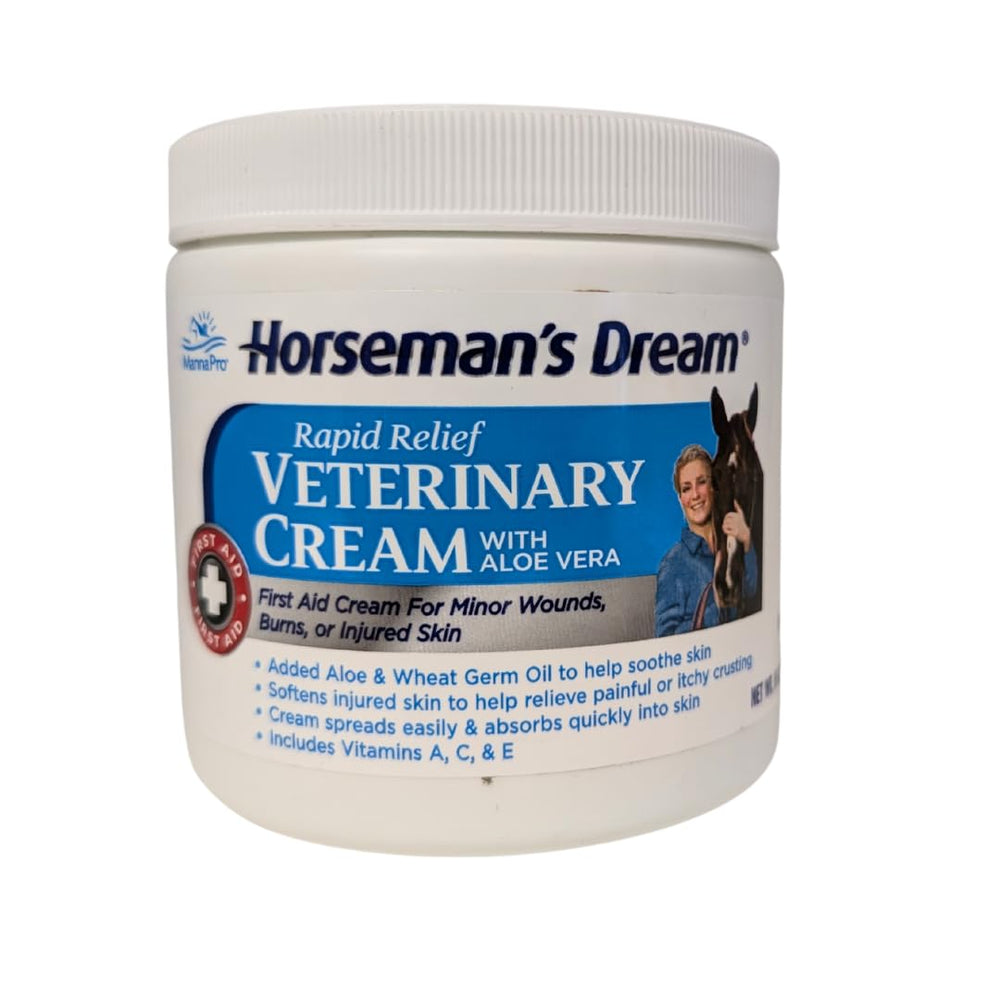 Manna Pro Corona Horsemans Dream cream jar close-up for soothing minor skin irritations.