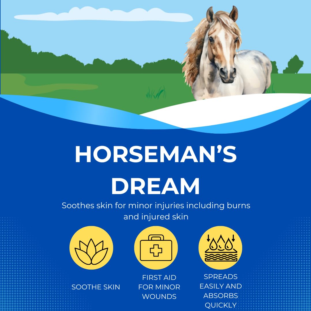 Manna Pro Corona Horsemans Dream horse skin application demonstrates care for sun-exposed areas.