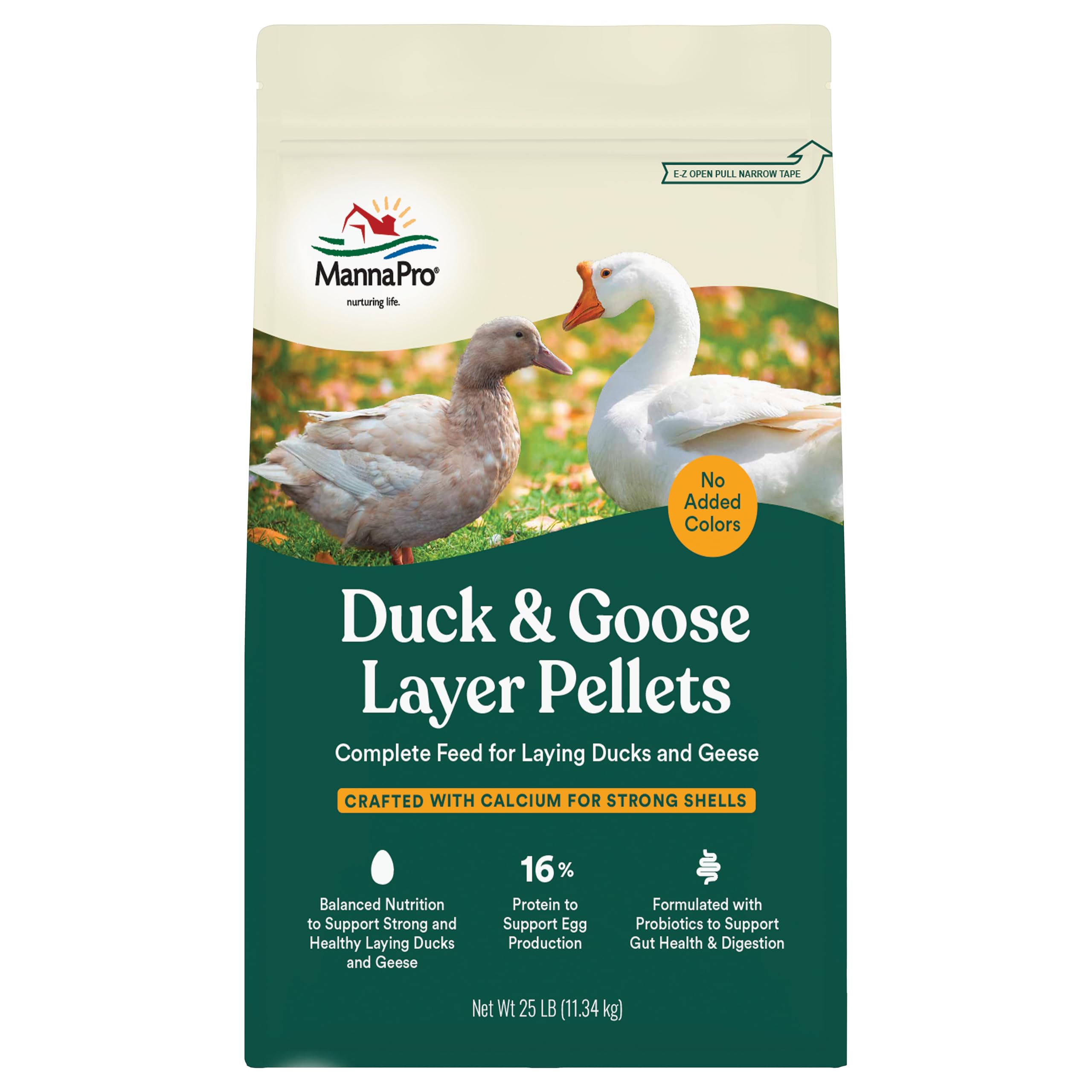 Manna Pro Duck Layer Pellet bag closeup showing non-antibiotic nutrition for eggs
