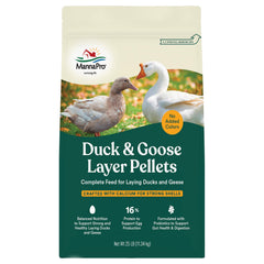 Manna Pro Duck Layer Pellet bag closeup showing non-antibiotic nutrition for eggs
