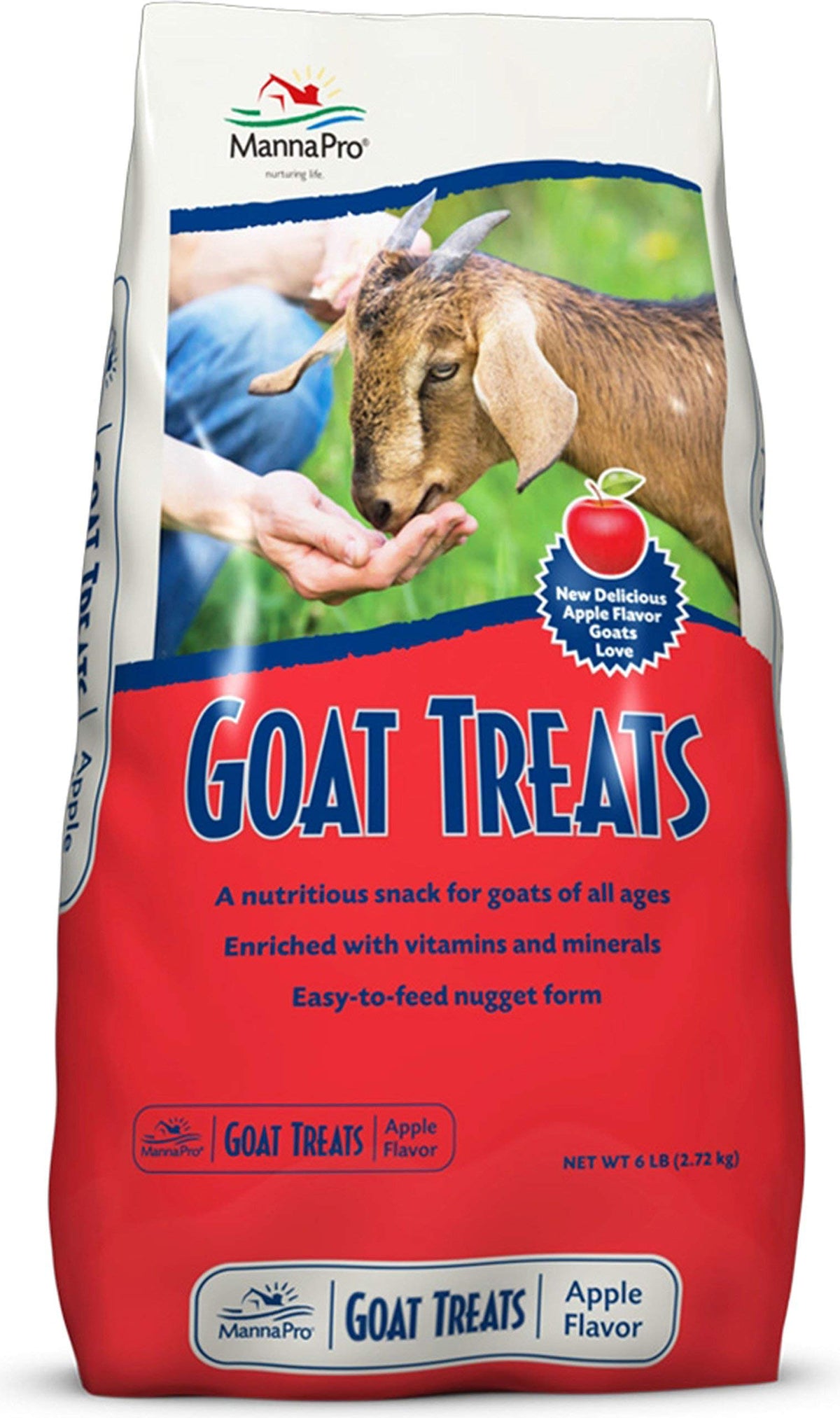Manna Pro Goat Treats 5-lb pack; a tasty reward for goats during training and bonding.