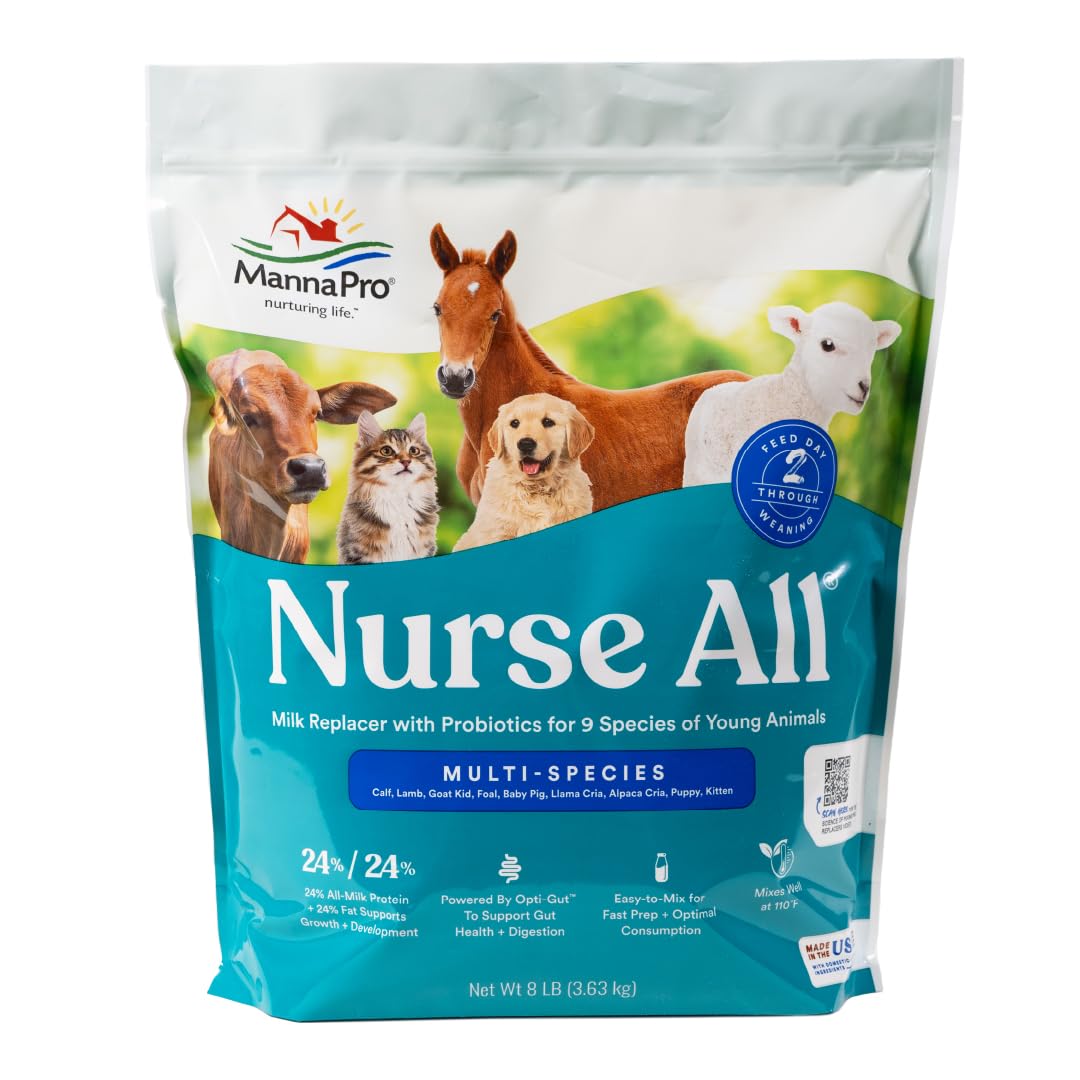 Manna Pro Nurse All milk replacer bottle pour supports gentle feeding for healthy growth.