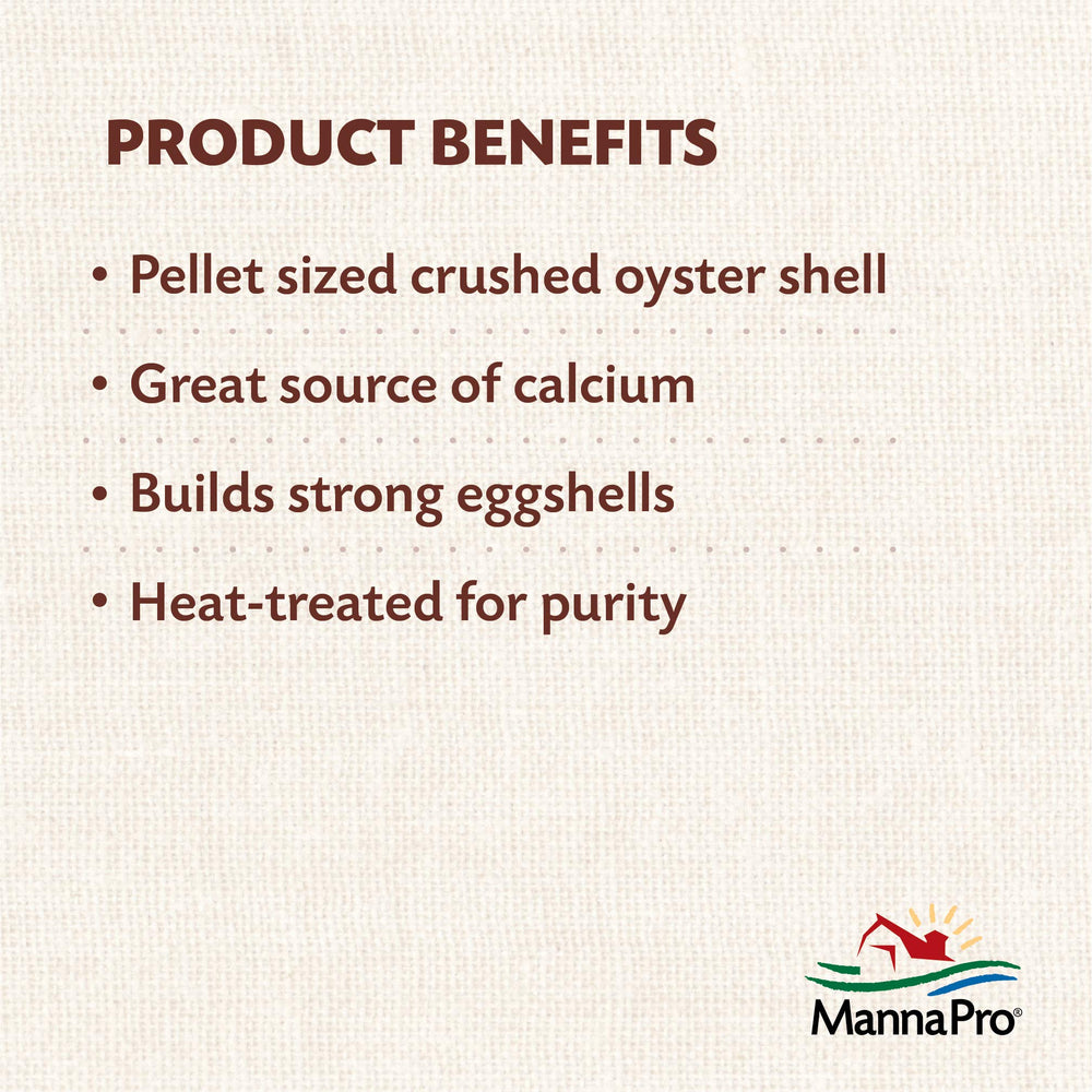 Crushed oyster shell from Manna Pro supports steady calcium intake for healthy birds.