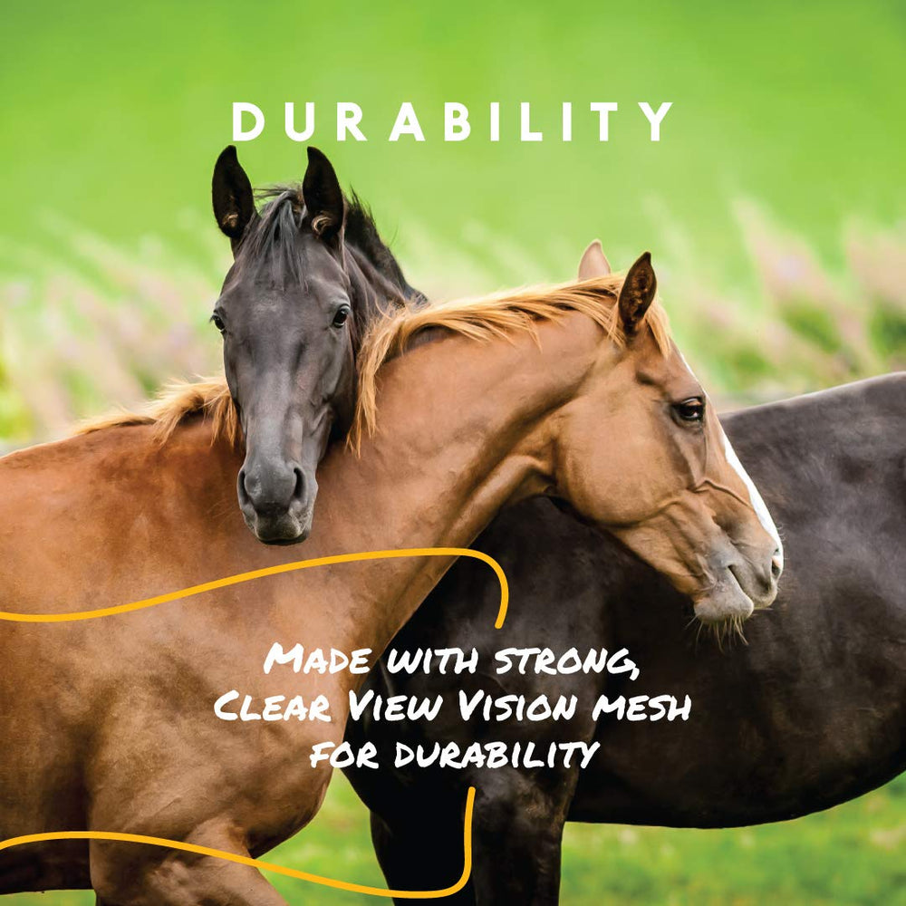 Manna Pro Pro-Force Equine Fly Mask with Equi-Glo Nite Reflector for after-dark visibility.