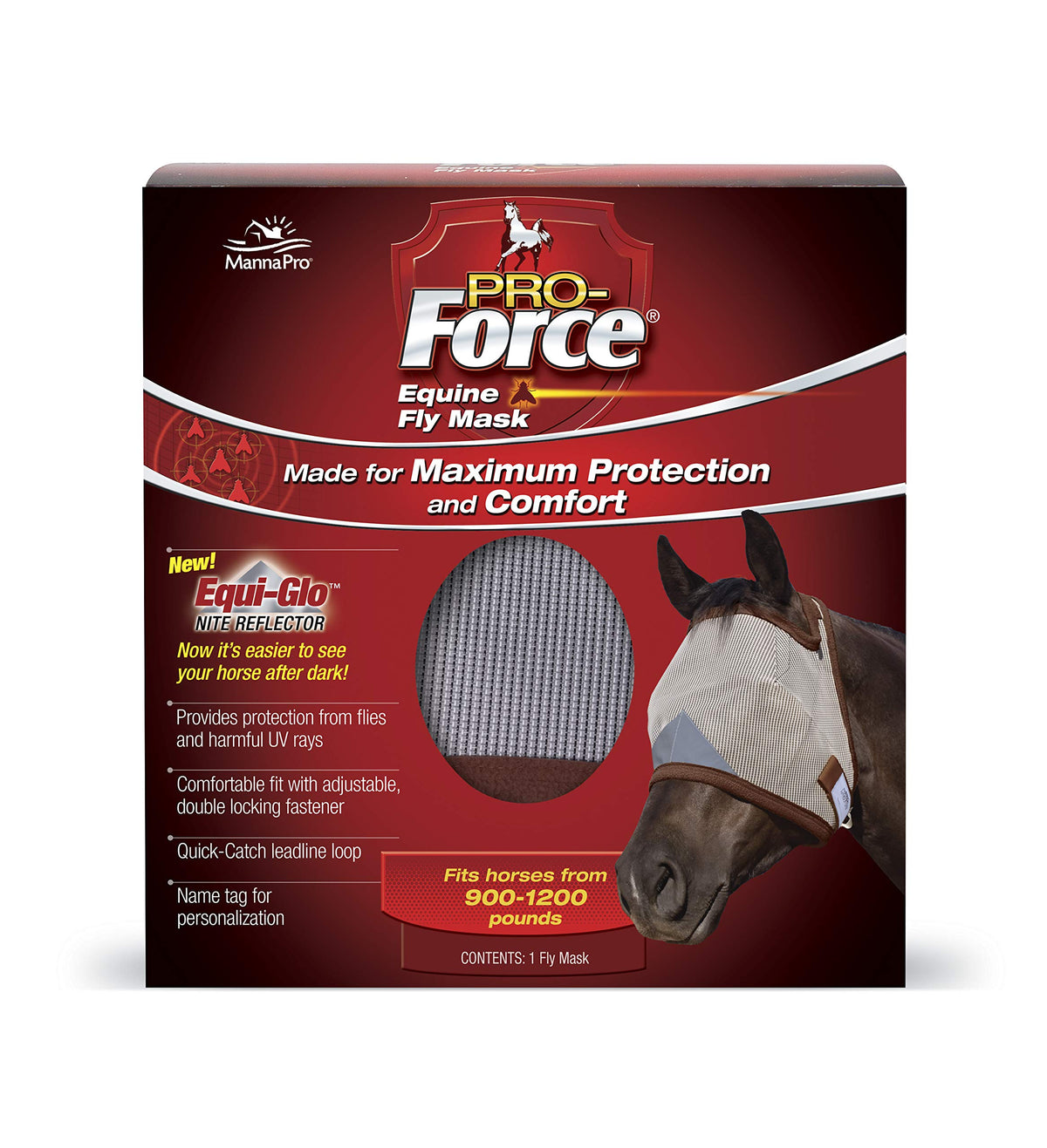 Manna Pro Pro-Force Equine Fly Mask front view, no ears, for comfortable fly protection.