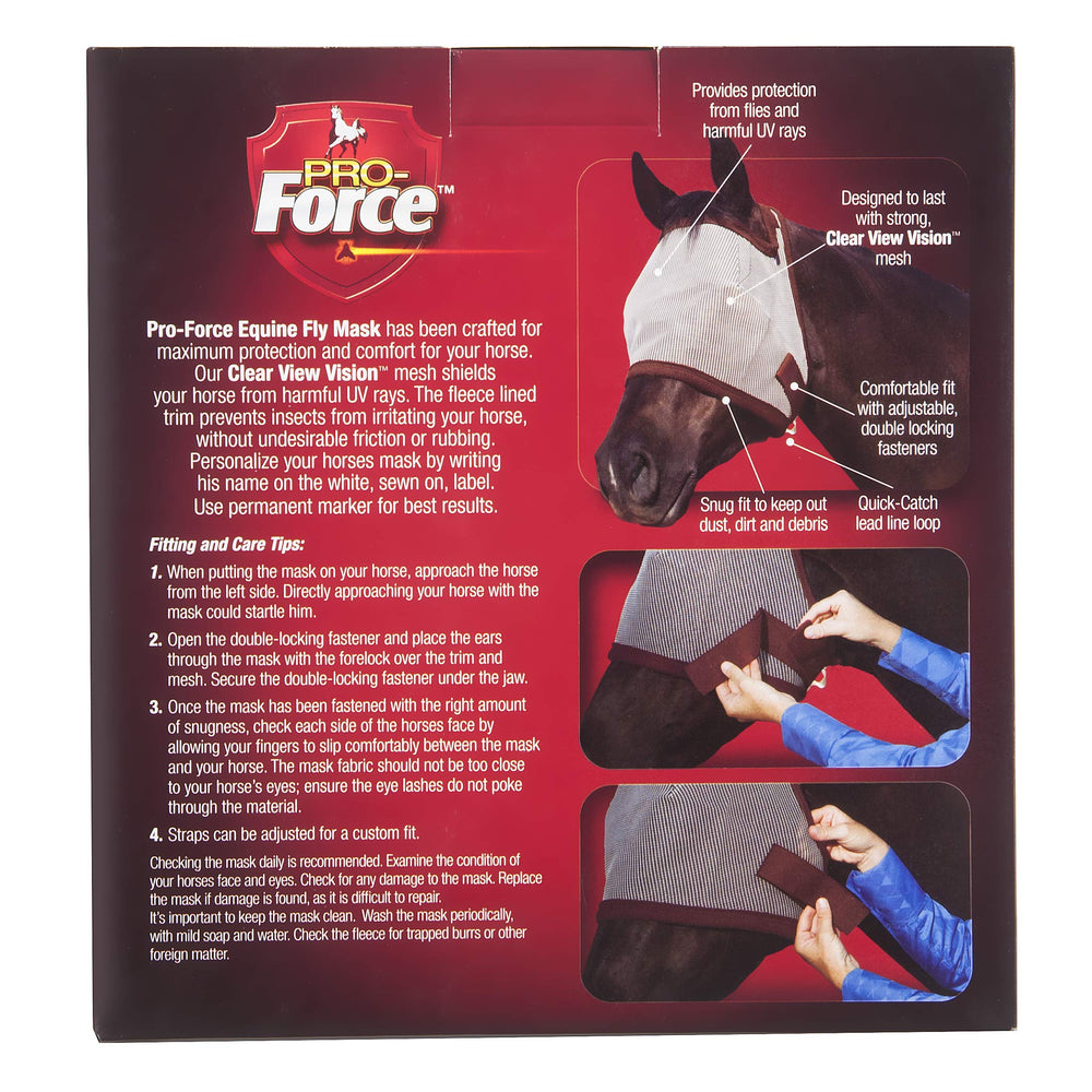 Manna Pro Pro-Force Equine Fly Mask UV protection close-up for sun safety.