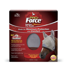 Manna Pro Pro-Force Fly Mask with Ears on clear-view mesh for unobstructed grazing.