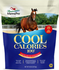 Manna Pro Cool Calories 100 bag with powder, supports weight gain and easy feeding.