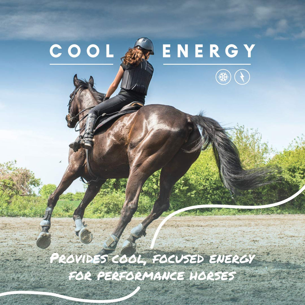 Manna Pro Cool Calories 100 being poured into feed, delivering concentrated calories.