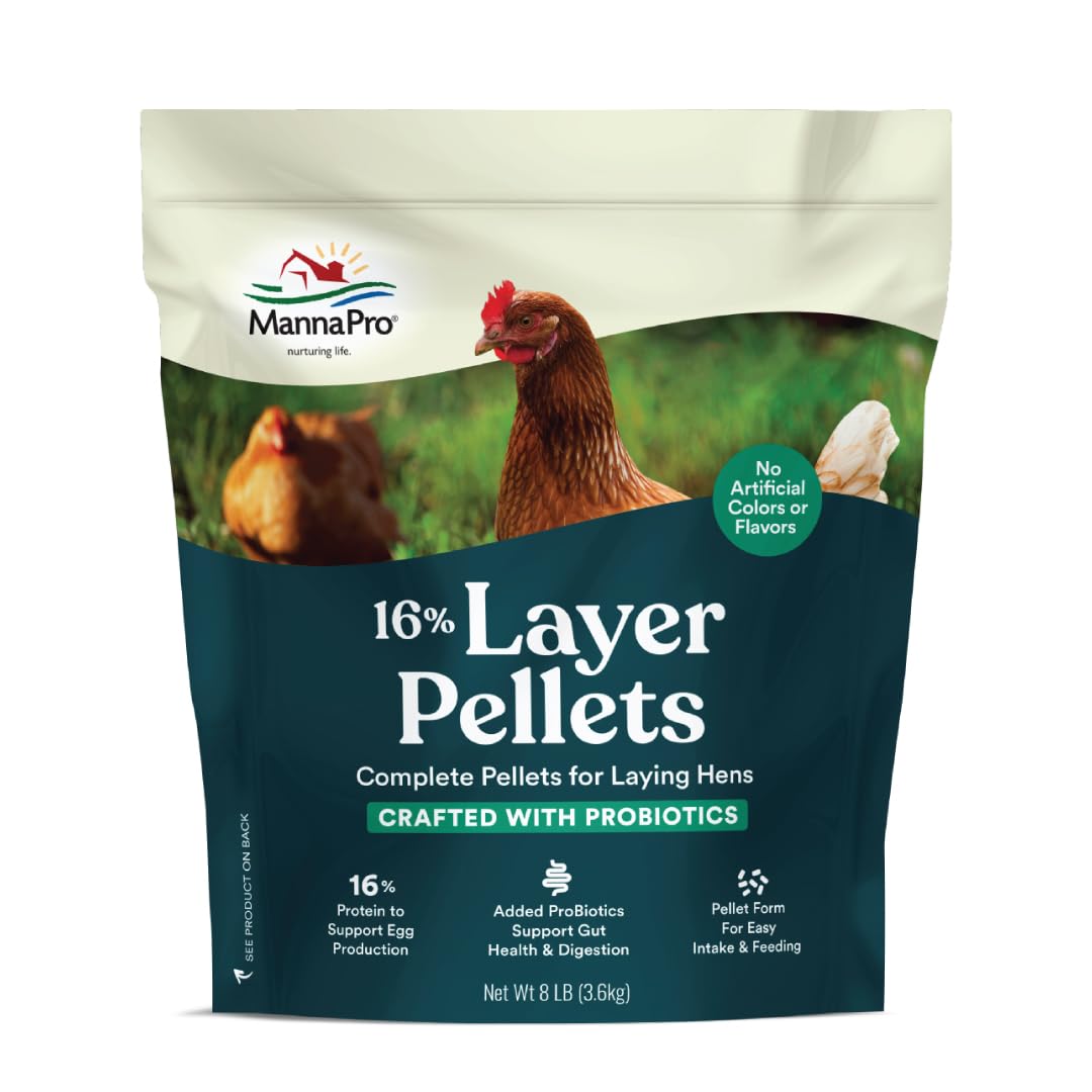 Manna Pro Layer Pellets bag front, sturdy packaging shown for consistent hen nutrition