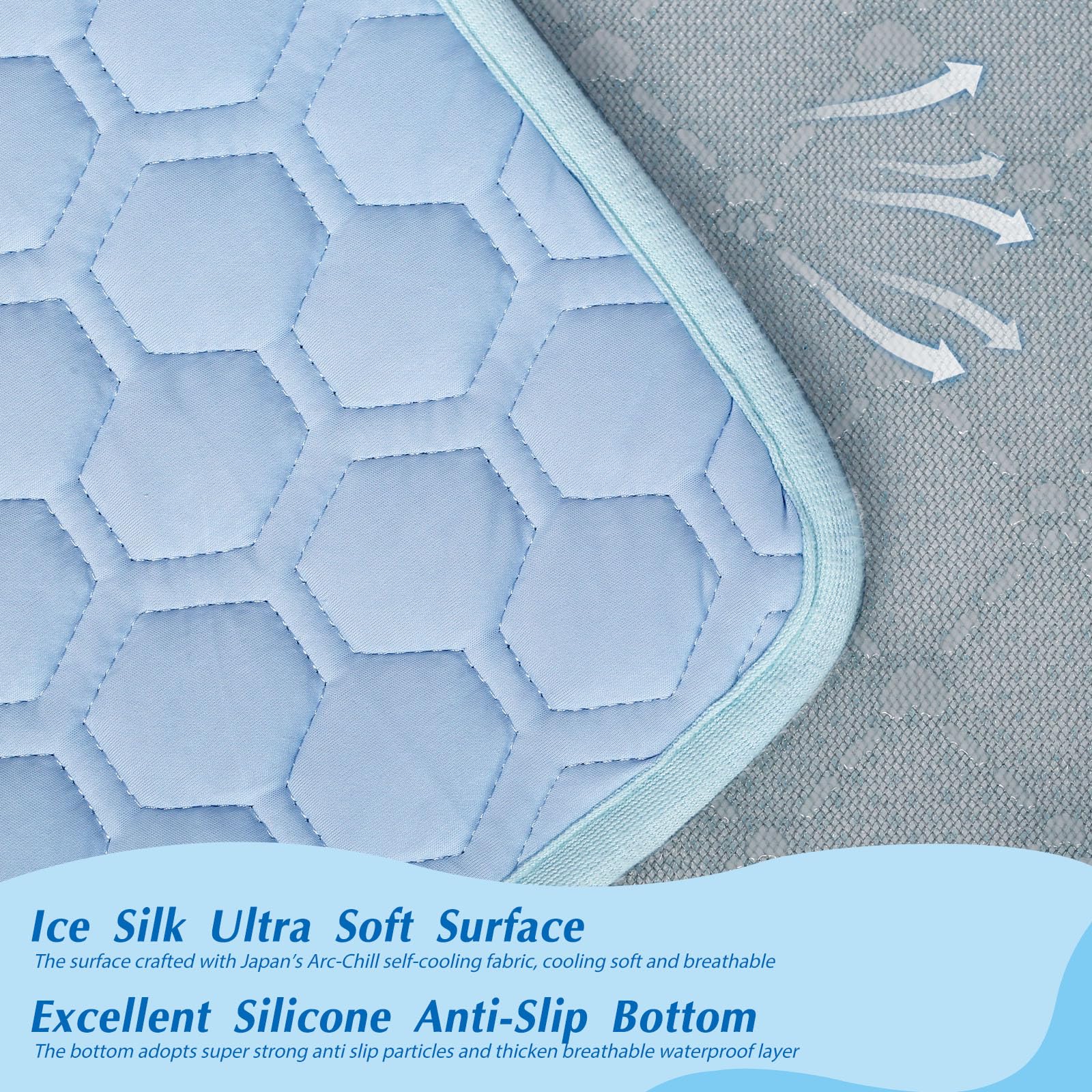 Mannice cooling mat anti-slip bottom for stable placement.
