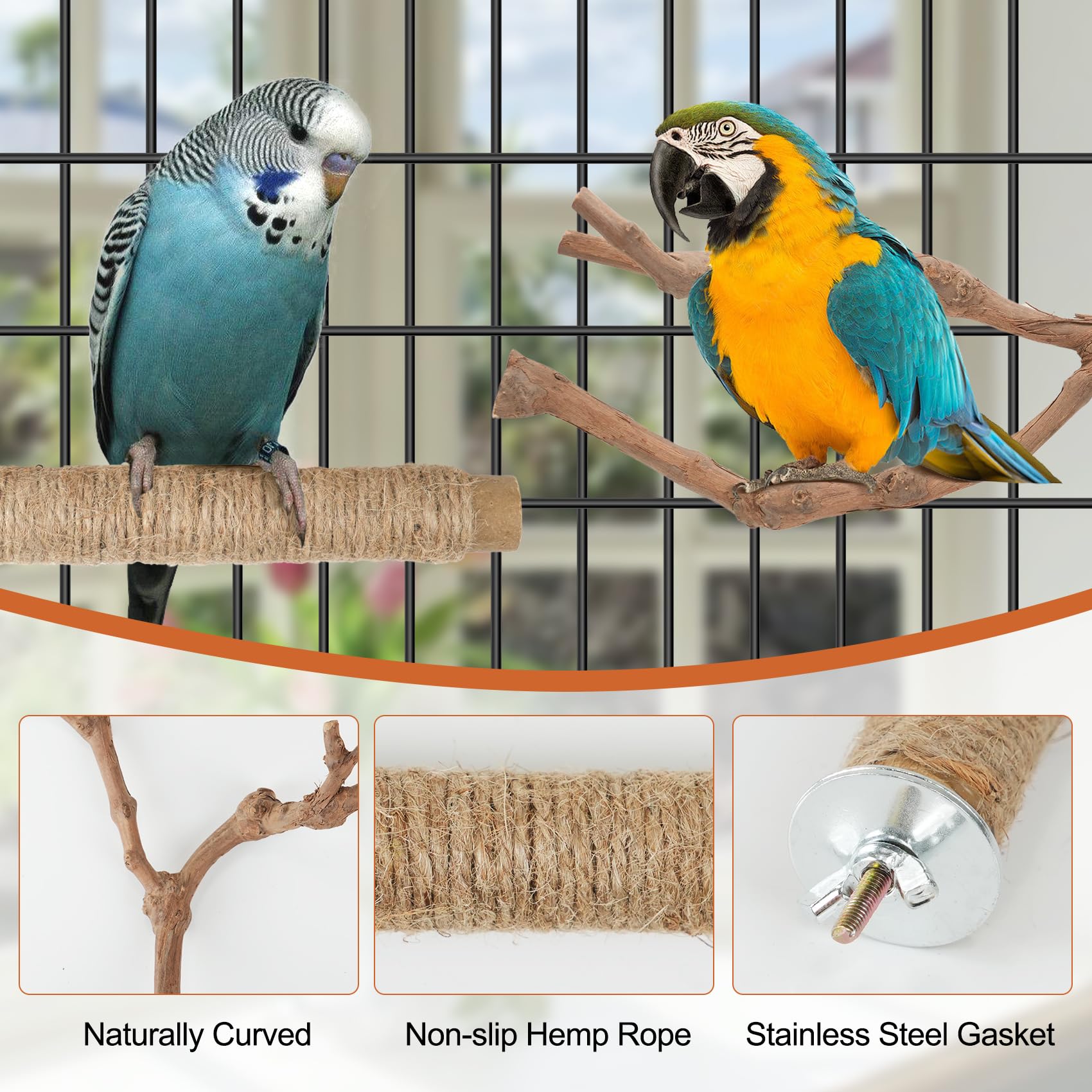 Manoai Bird Perch Stand apple wood rope-wrapped 8-3-inch for climbing and chewing