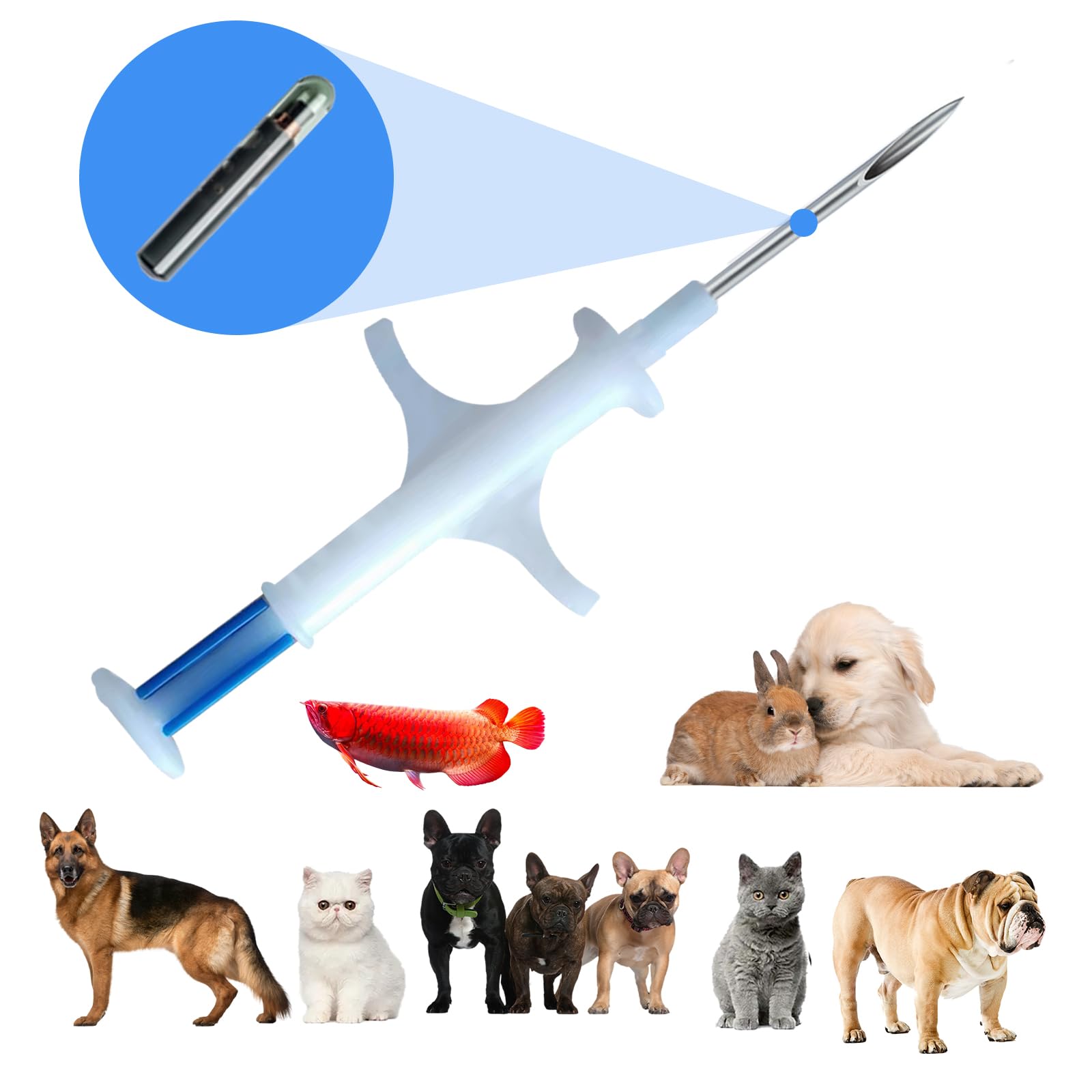 Manruta 20-pack microchip tags showing durable bioglass for pet ID