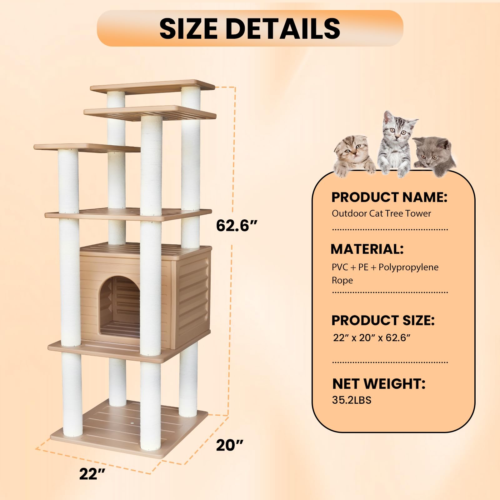 MAOHEGOU weatherproof cat condo fits year-round use in patios or living spaces.