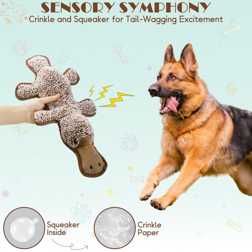 MAOOOOB no stuffing squeak toy platypus keeps dogs entertained during indoor or outdoor sessions.