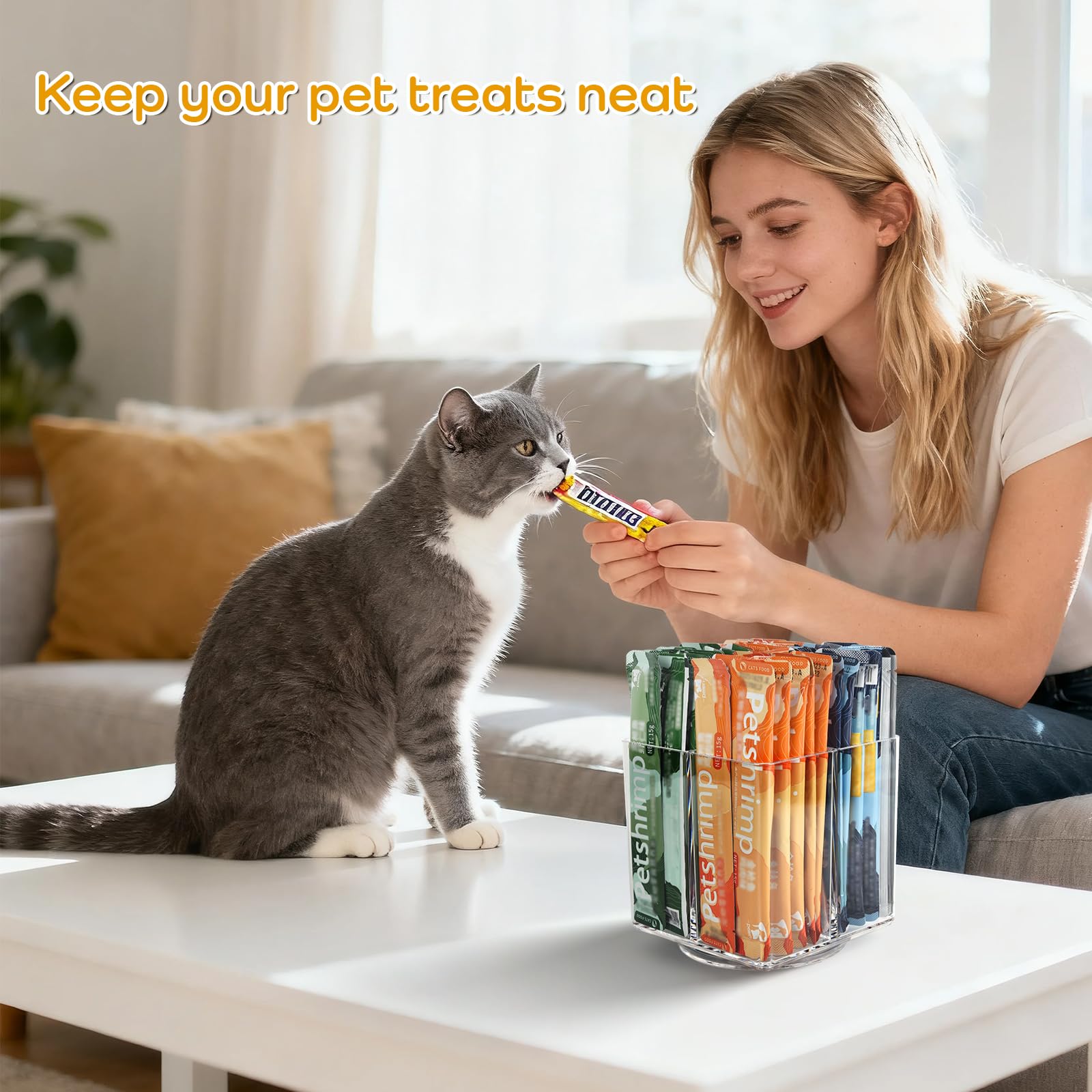MAOUDA Lickable Cat Treats Organizer in clear acrylic for quick viewing