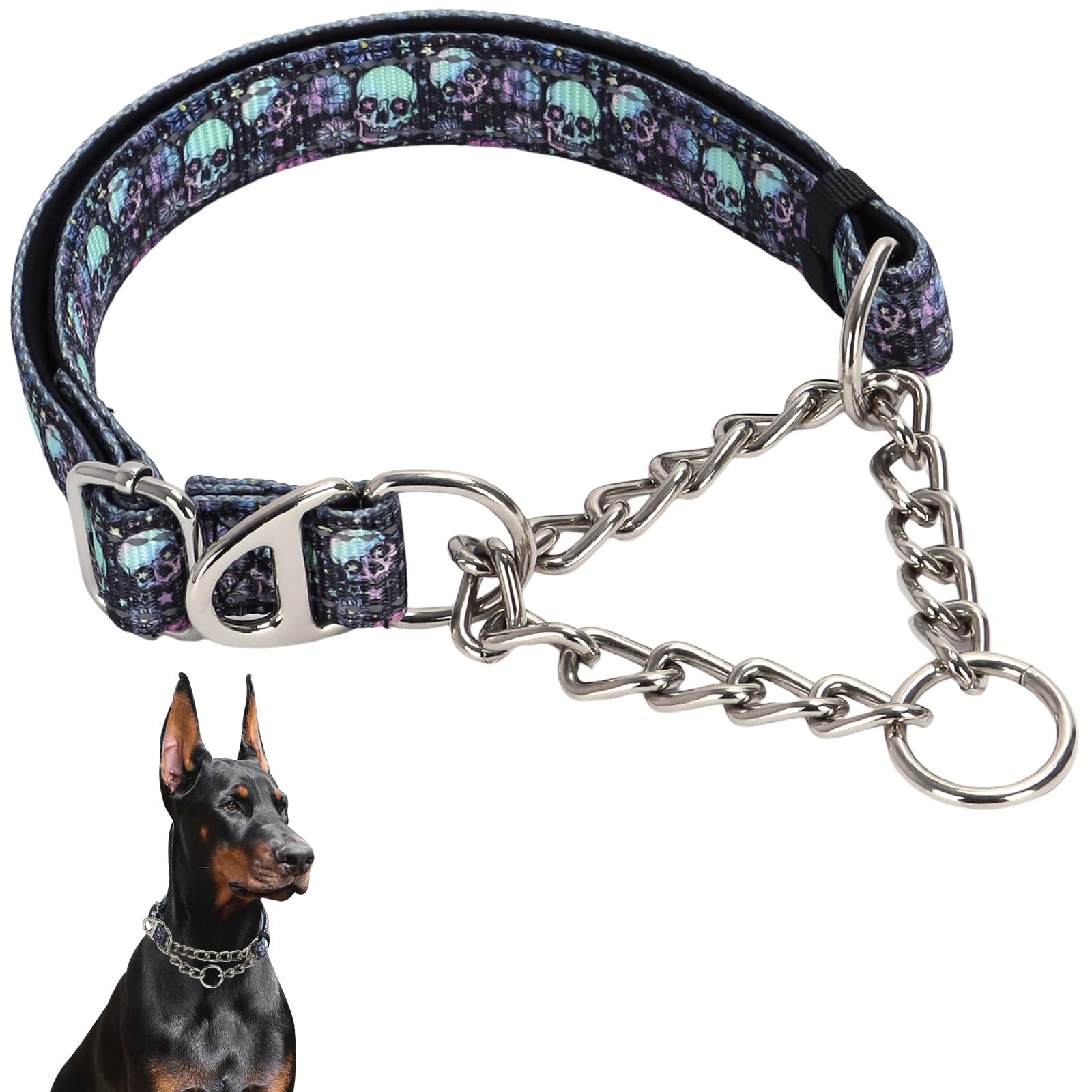 MAOWUWUJOZ Martingale Collar with Chain shown for reliable control during walks.