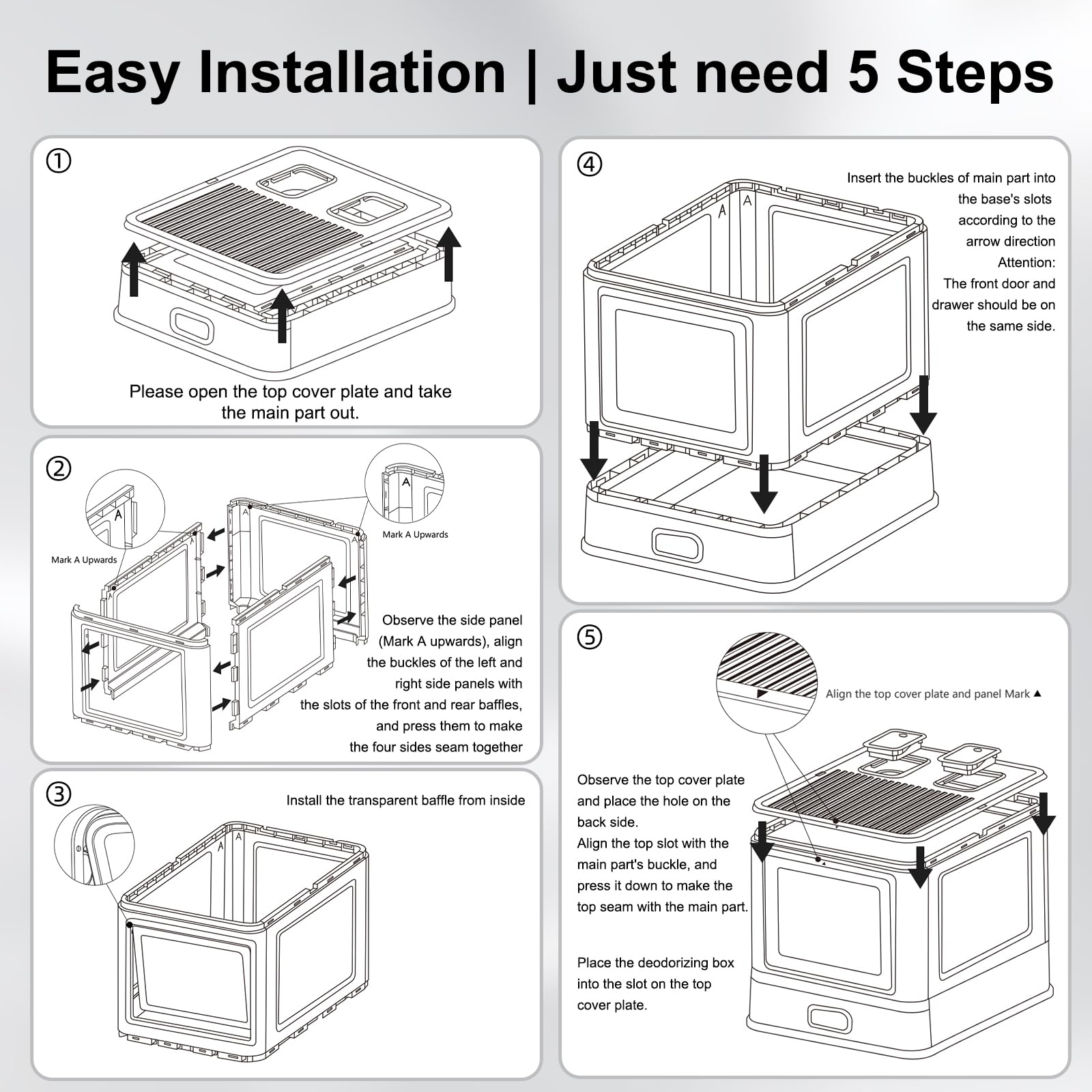 Marchul includes litter scoop and mat for quick cleanup and less tracking.