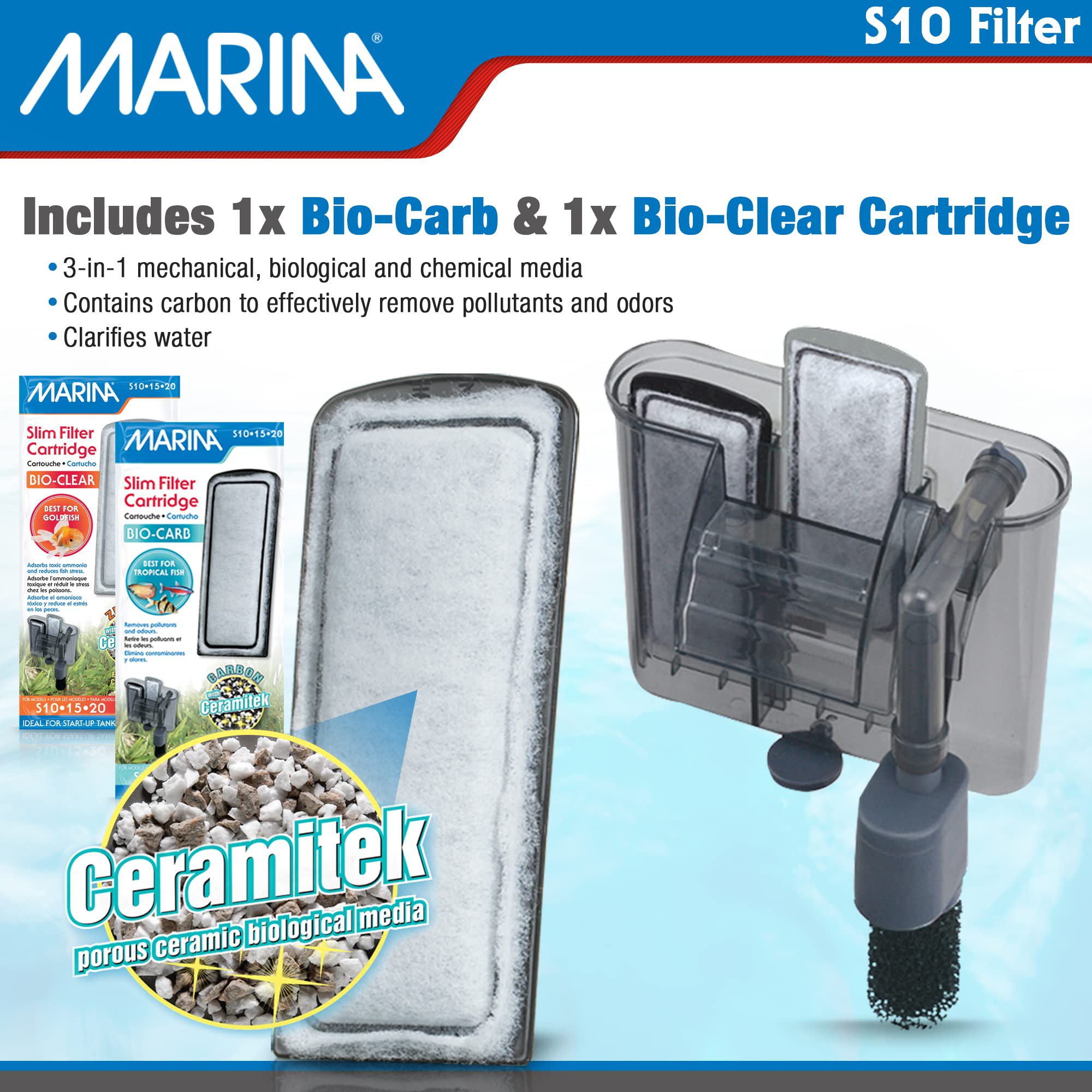 Marina S10 Bio-Clear cartridge close-up with media