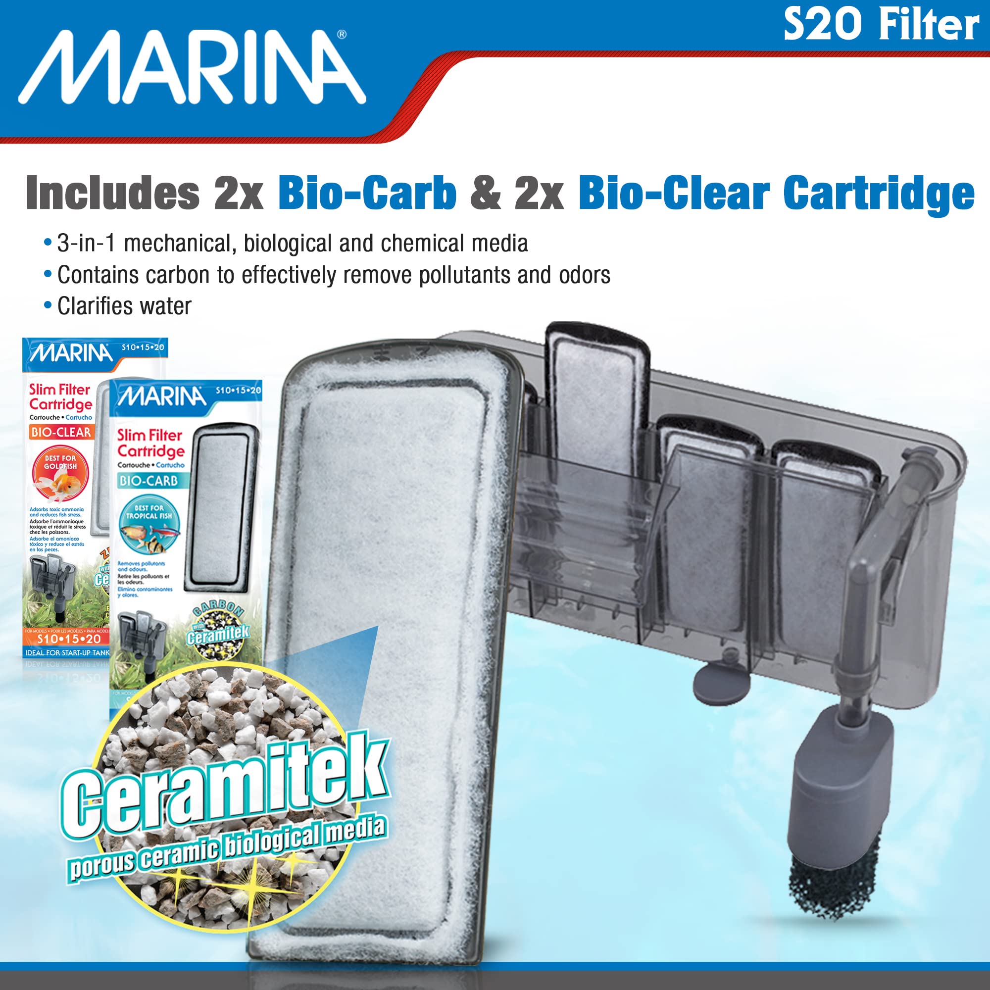 Marina S20 Power Filter grey model blends with tank decor.